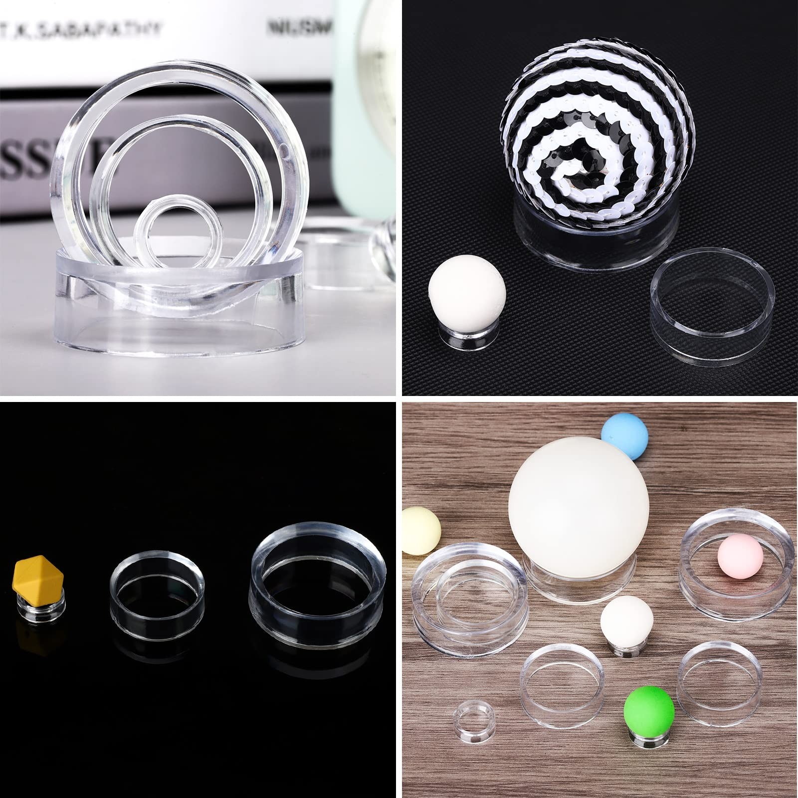 105Pcs Acrylic Sphere Stand Clear Plastic Ring Display Décor Round for Golf Ball
