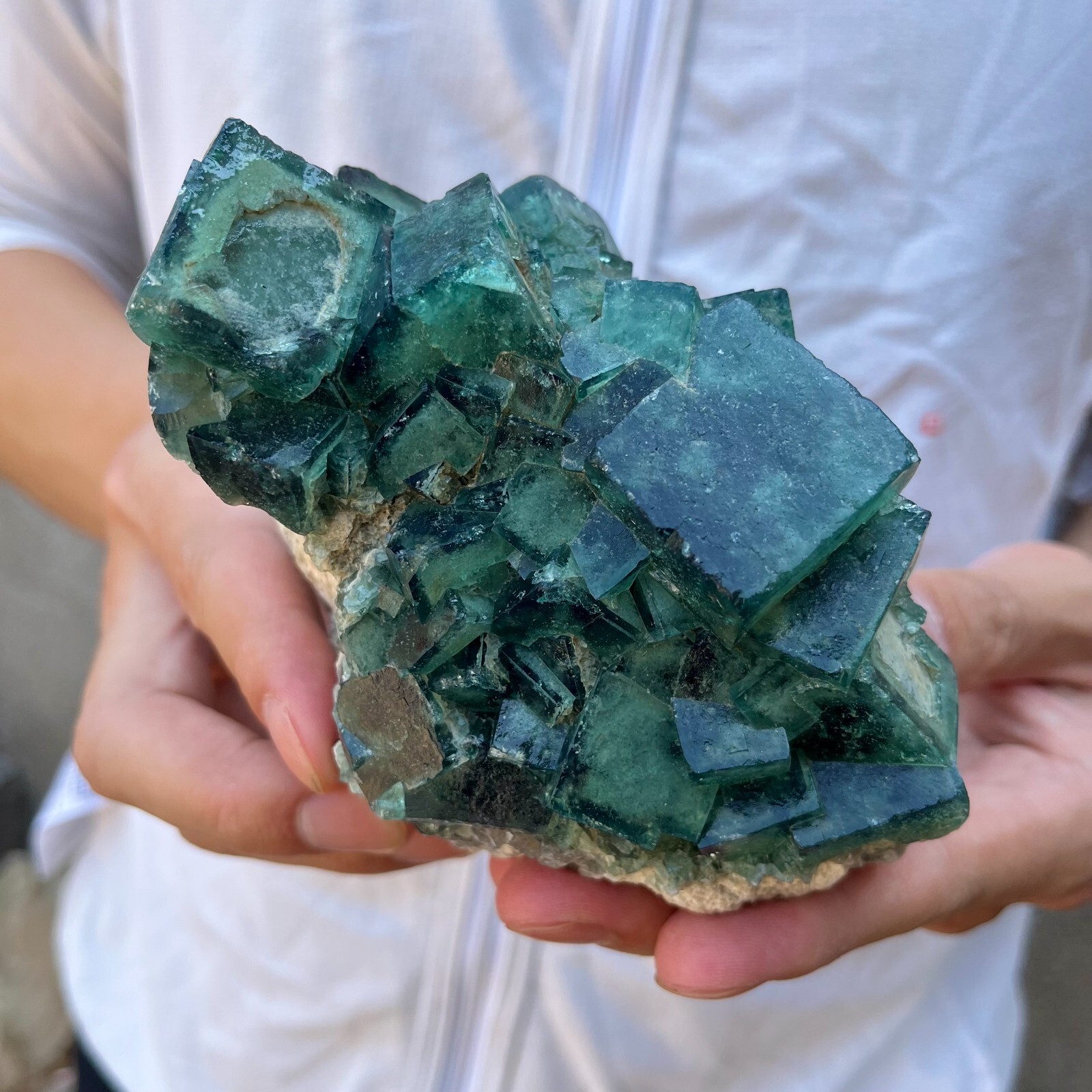 3.2lb NATURAL Green Cube FLUORITE Quartz Crystal Cluster Mineral Specimen