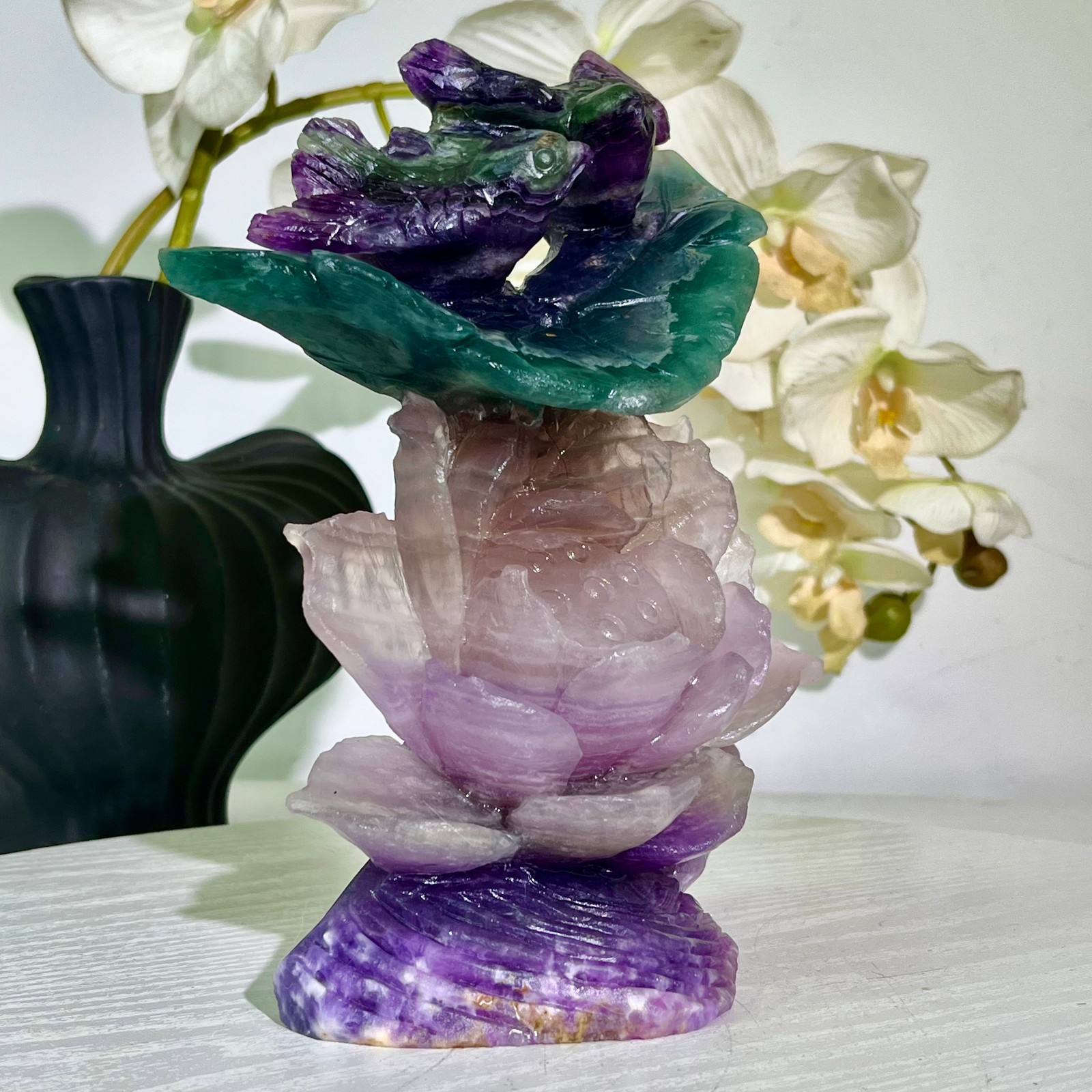 3.61LB Natural fluorite quartz products, hand carved and polished spiritual orn