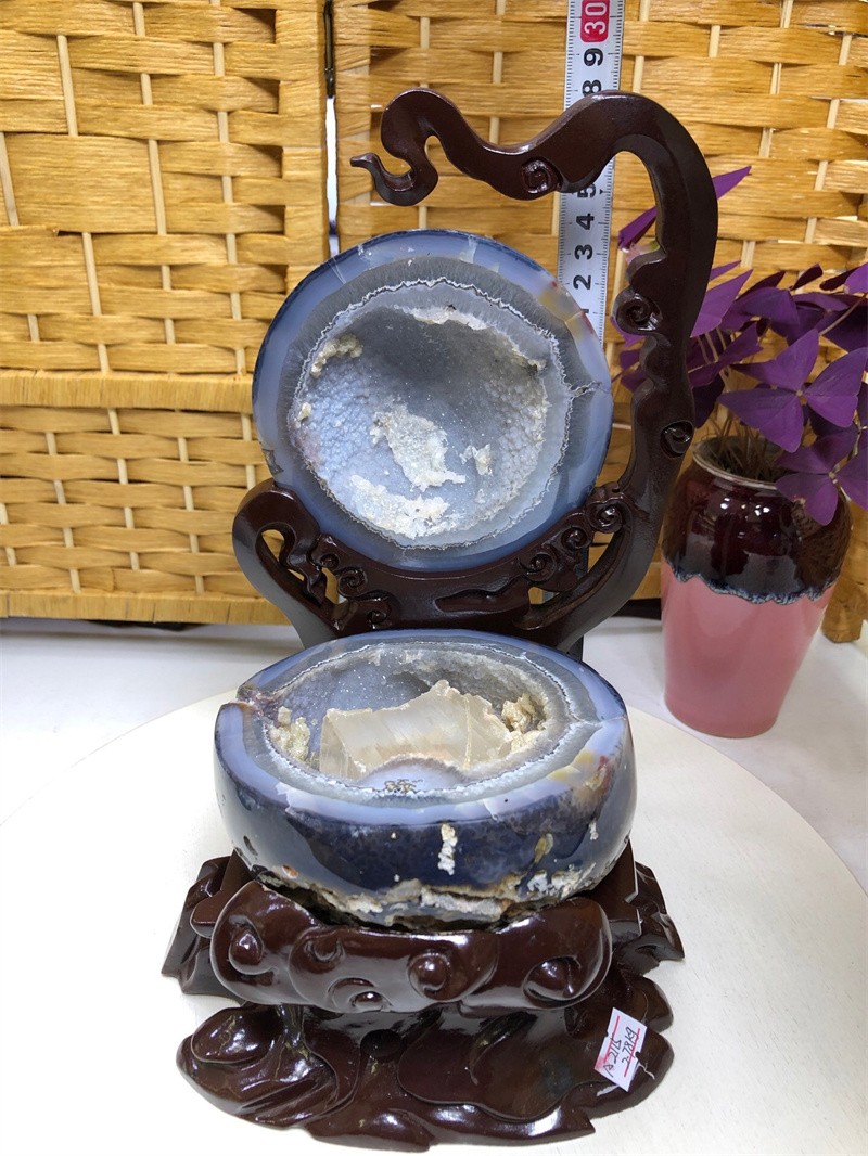 6.11LBNatural Agate Crystal Geode Quartz Bowl Wealth Spirit Energy Healing+Stand