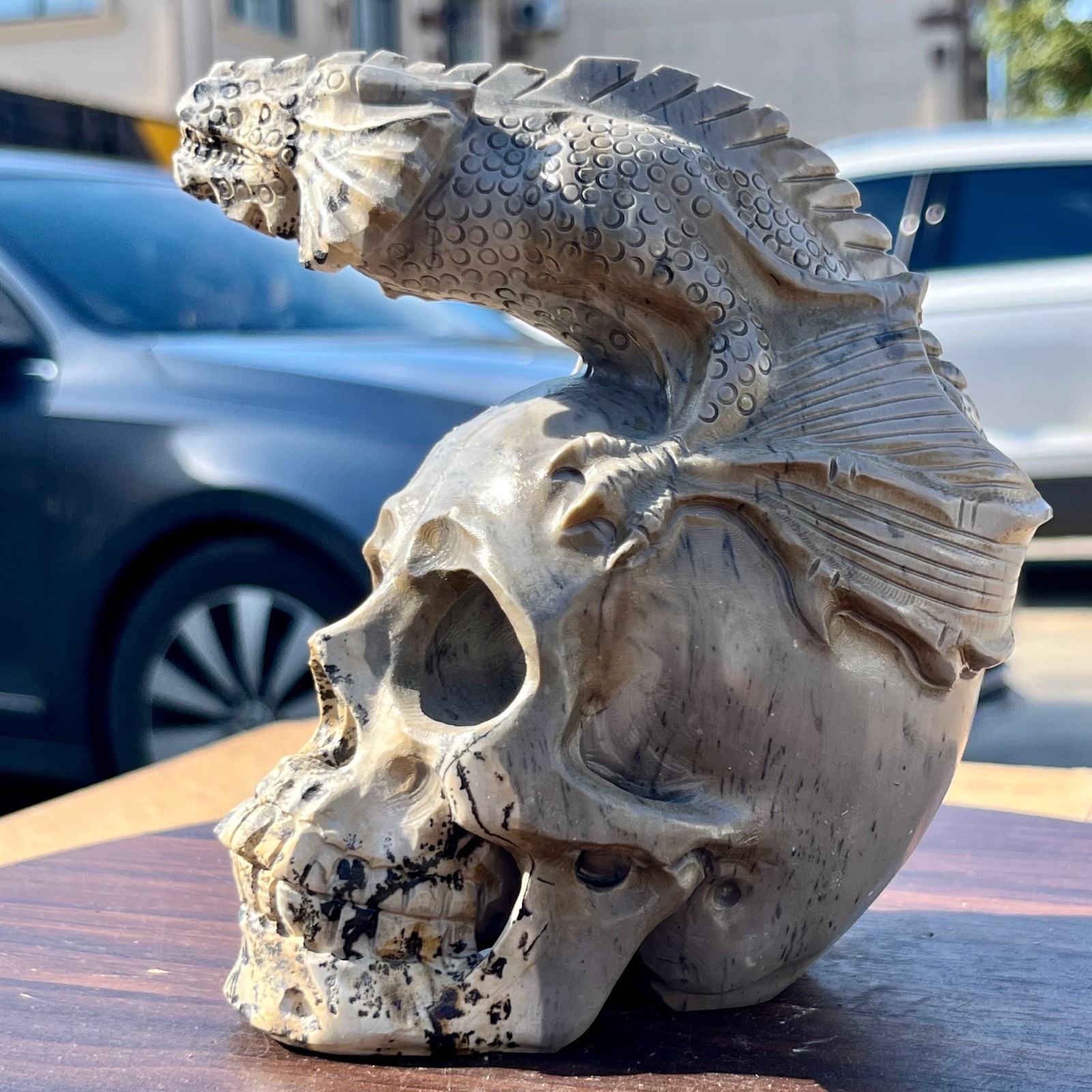 Gothic Crystal Dragon Skull Statue Carved Dark Fantasy Decor Ornament 3.6 lb