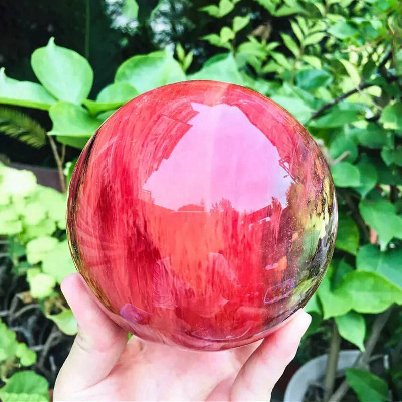 2LB Big Natural Red Smelting Quartz Crystal Sphere Healing Energy Ball W/ Stand