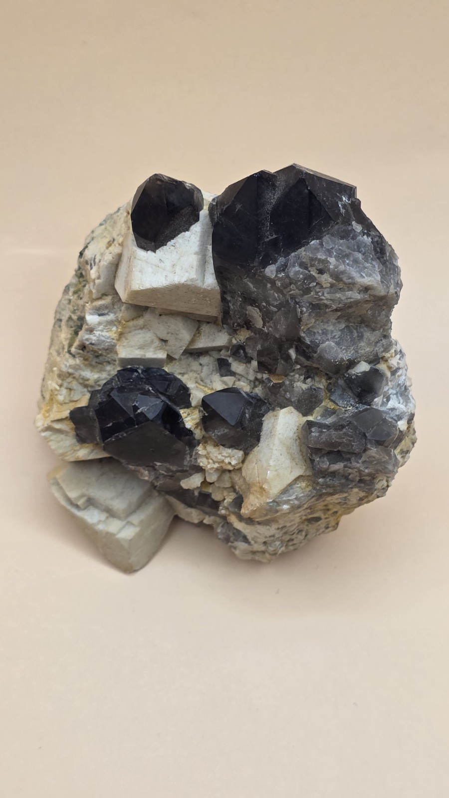 Smoky Quartz & Orthose Crystal Cluster – Fujian China – 8x6x9.5cm – 0.5 lb