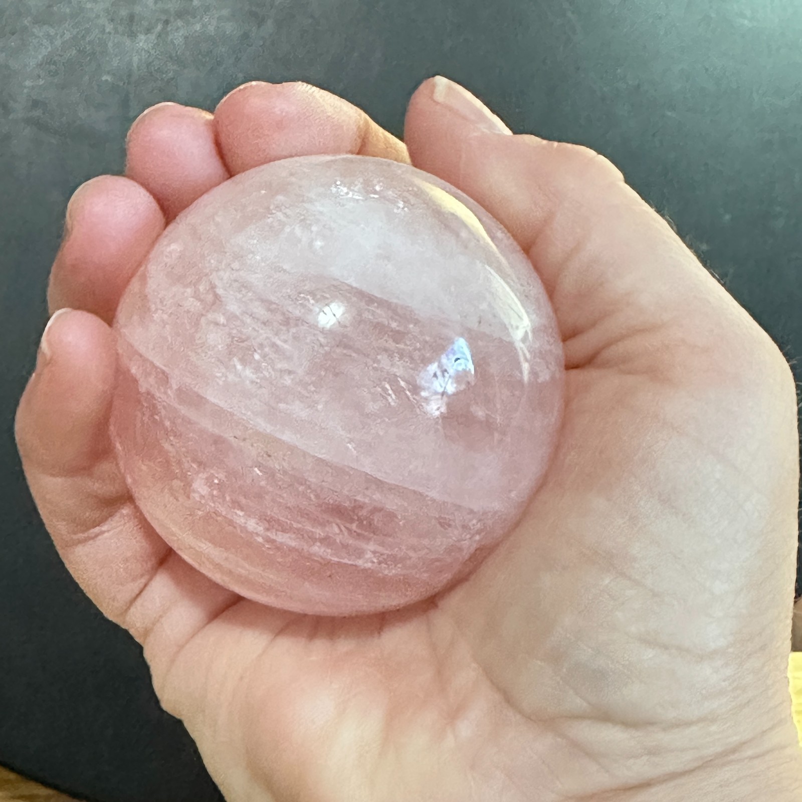 Rose Quartz Sphere with Vintage Brass Holder – 60mm Crystal Valentine’s Day