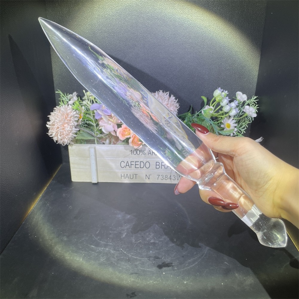 0.8LB 14.9″ Natural A++ Clear Quartz Sword Carving Crystal Quartz Mineral Reiki