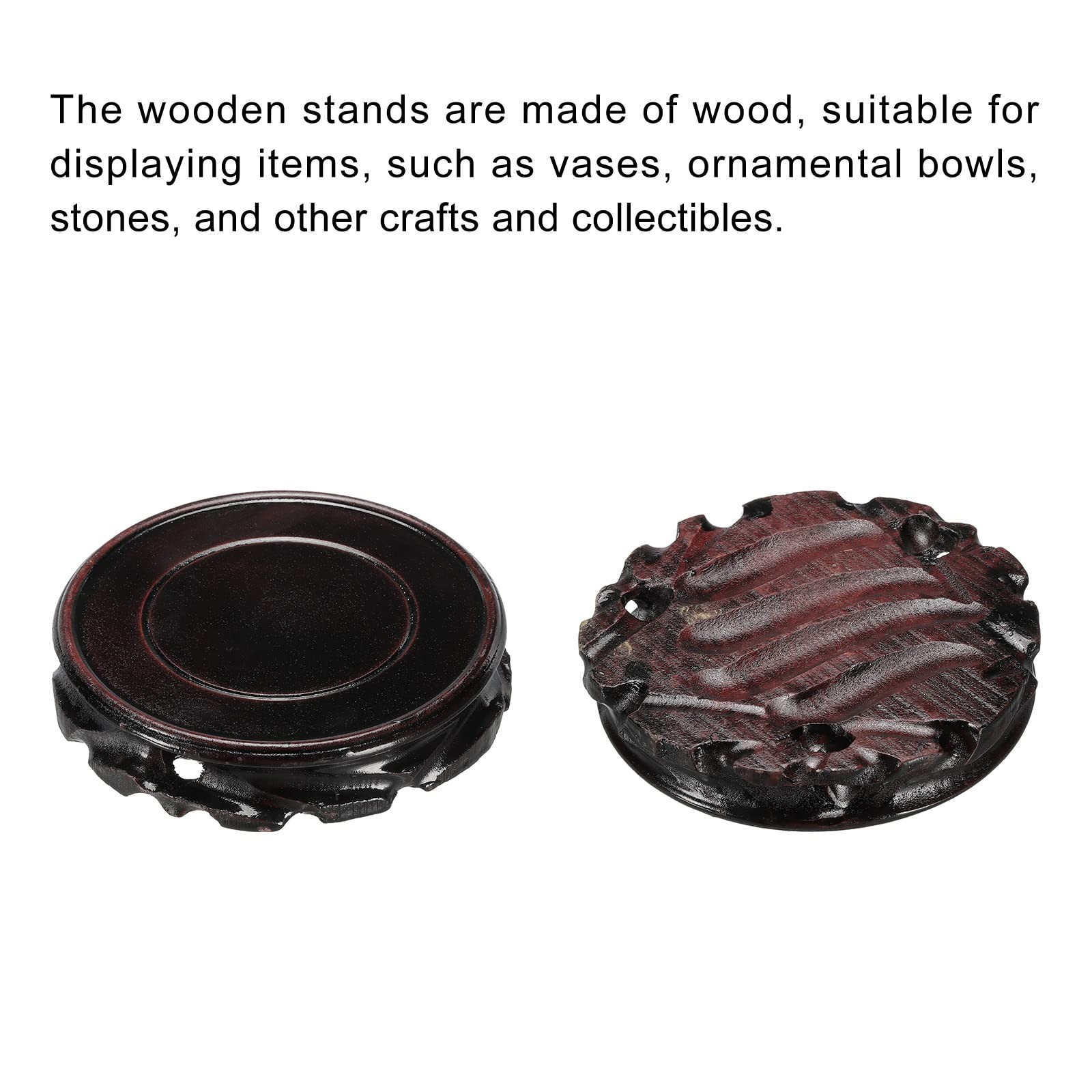 Wooden Stand Holder Display Base Black 110mm Diameter for Vase Bonsai Base