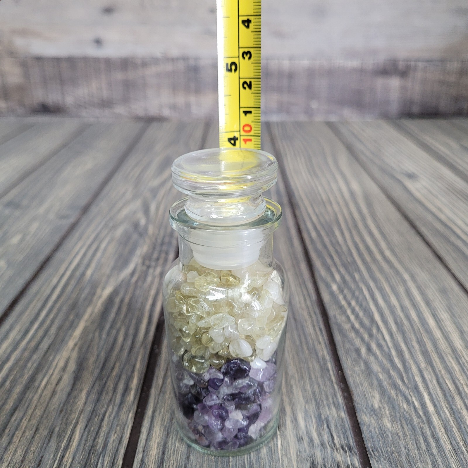 Amethyst & Citrine 4oz Vintage Apothecary Glass Jar of Crystal Tumbles Wagner