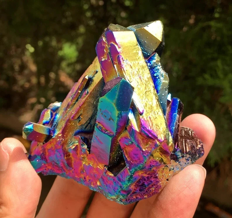 Natural Rainbow Titanium Quartz Cluster Angel Aura Crystal Point Geode Specimens