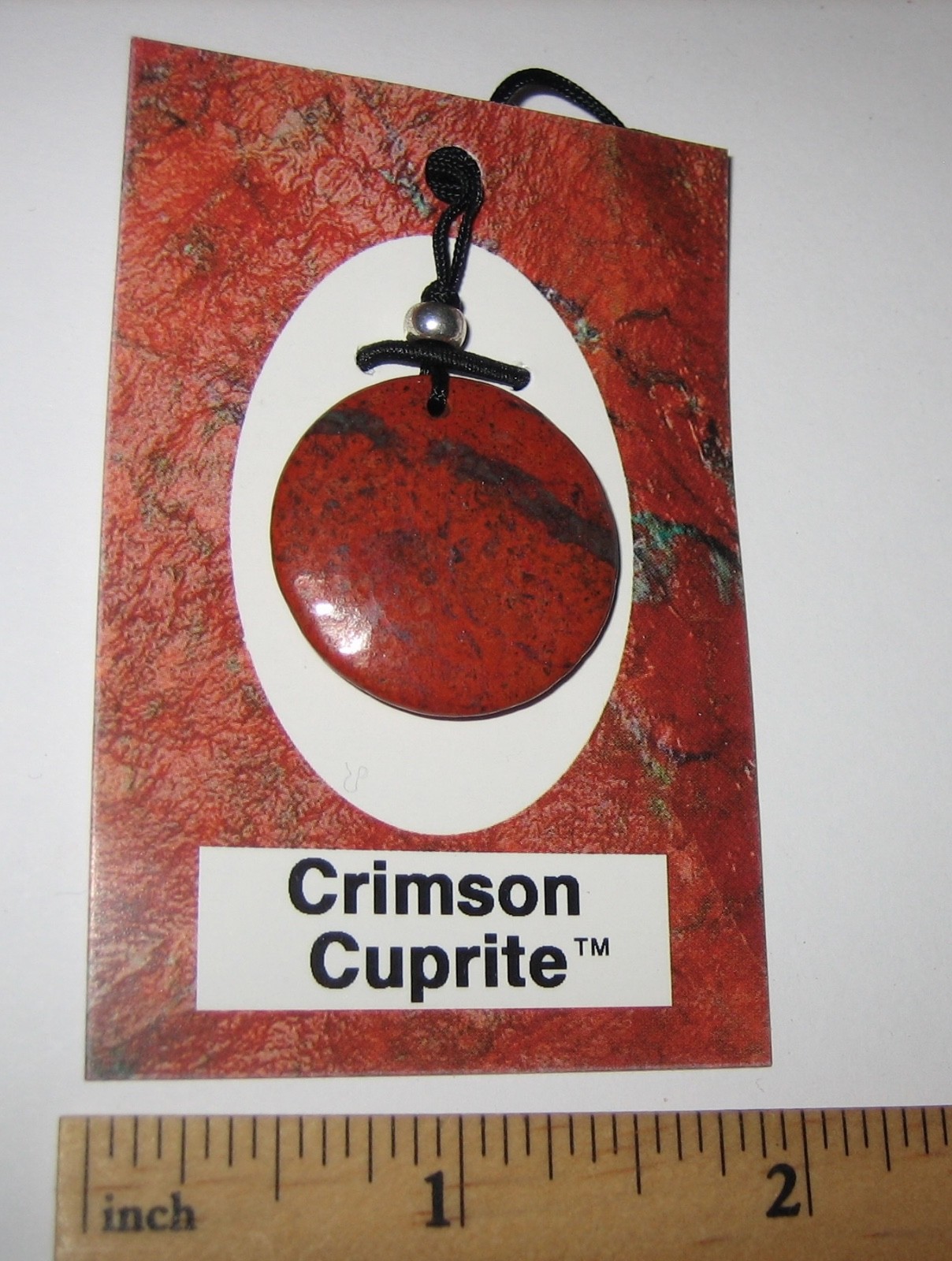27mm POLISHED NATURAL CRIMSON CUPRITE STONE MINERAL CORDED ROUND DISC PENDANT *1