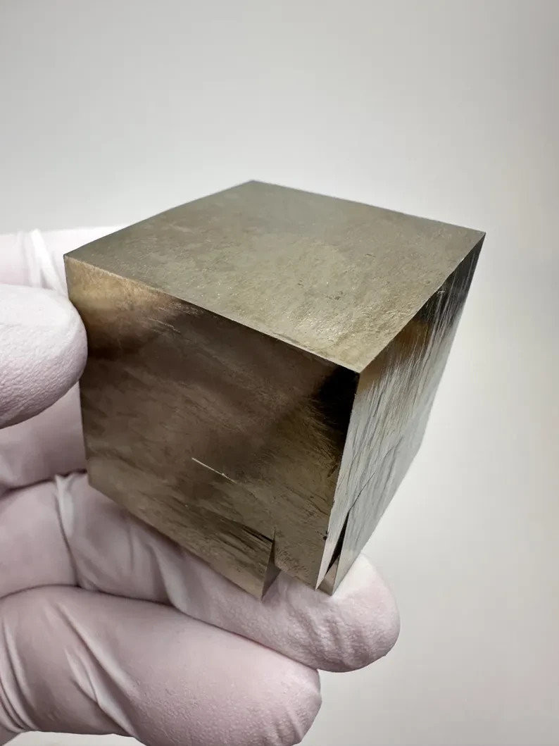 MIRROR SHINE__Beautiful Lusterous 1 5/8” Pyrite Cube__Navajun Mine, Spain