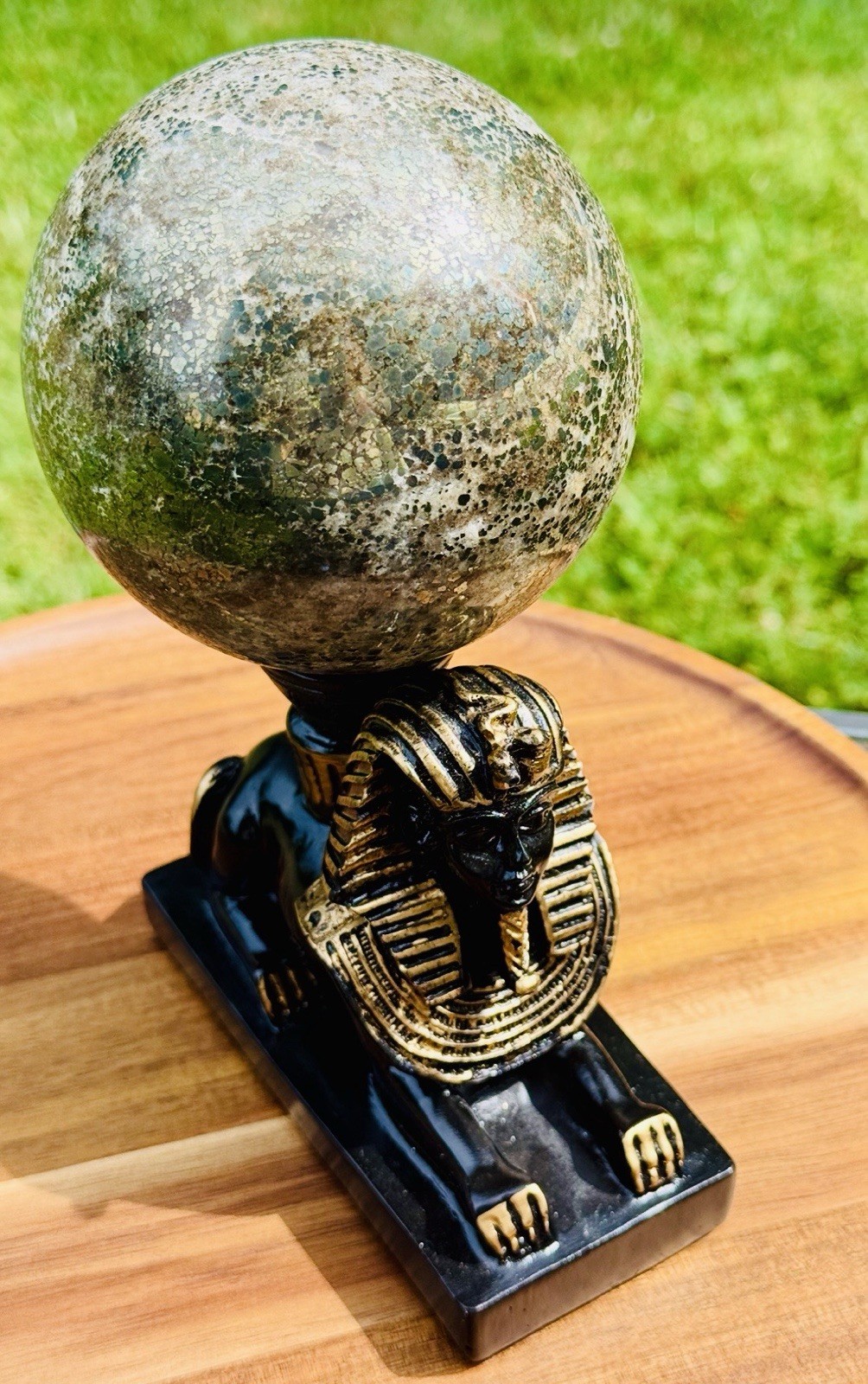 3 Lb. 14oz. Pyrite And Quartz Sphere (97mm) On Egyptian Stand