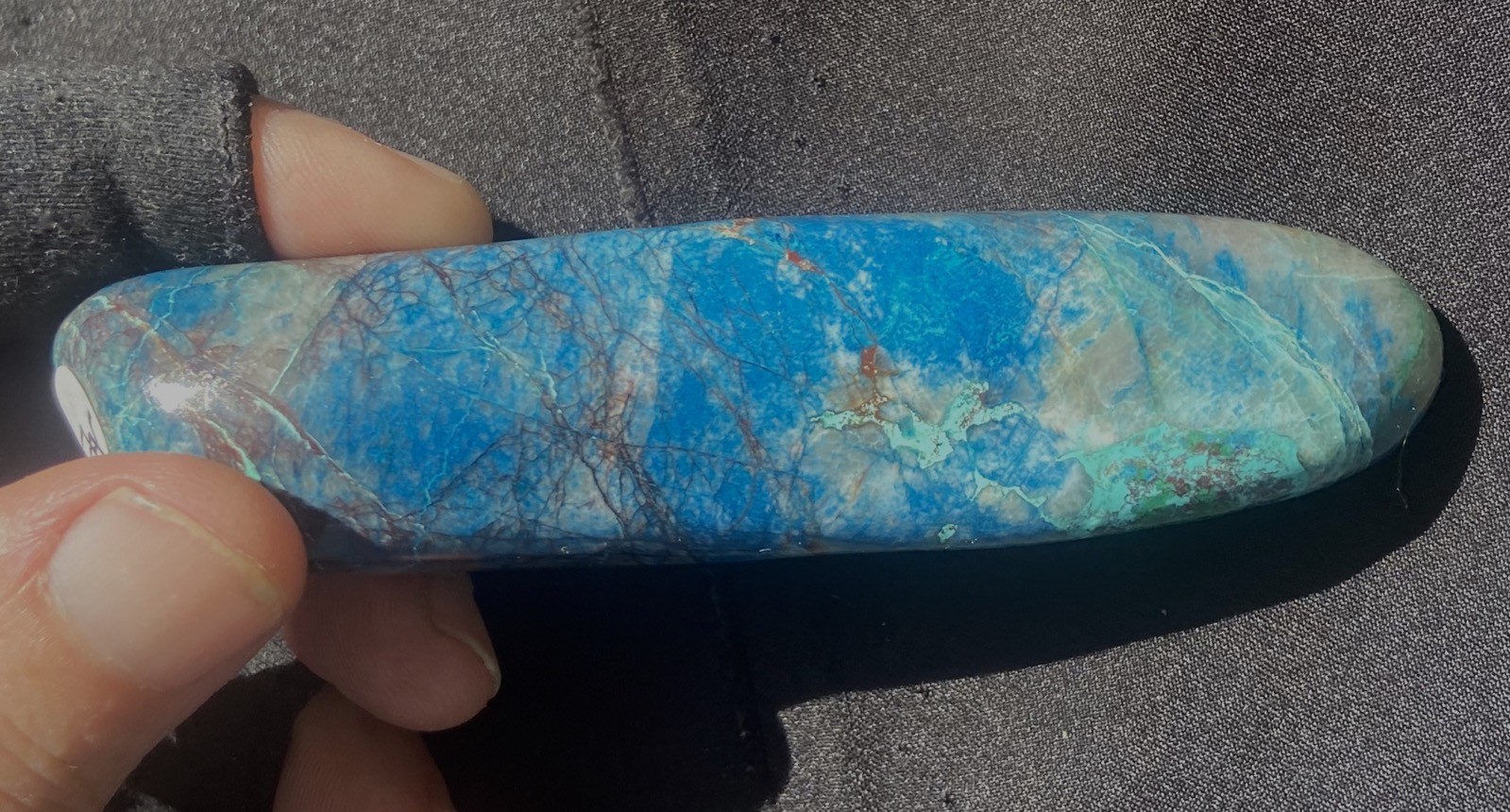 SHATTUCKITE BIG VERY FINE MASSAGE WAND CERULEAN BLUE POLISHED 15 GRAM NAMIBIA
