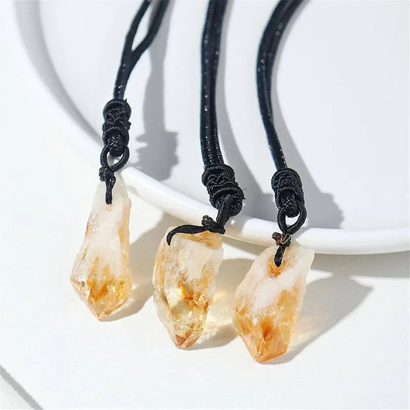 Raw Citrine Pendant Necklace Natural Crystal Prosperity Healing Stone
