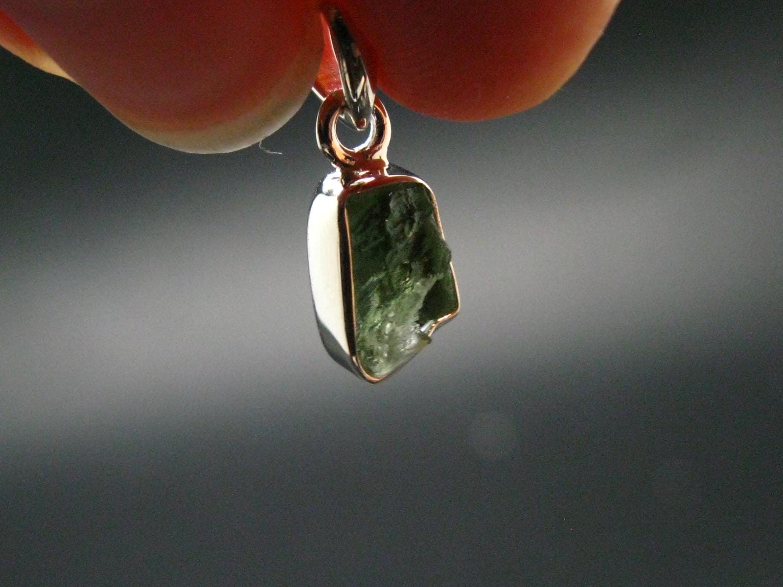 Gem Moldavite Tektite SS Pendant From Czech Republic – 0.7″ – 1.0 Grams