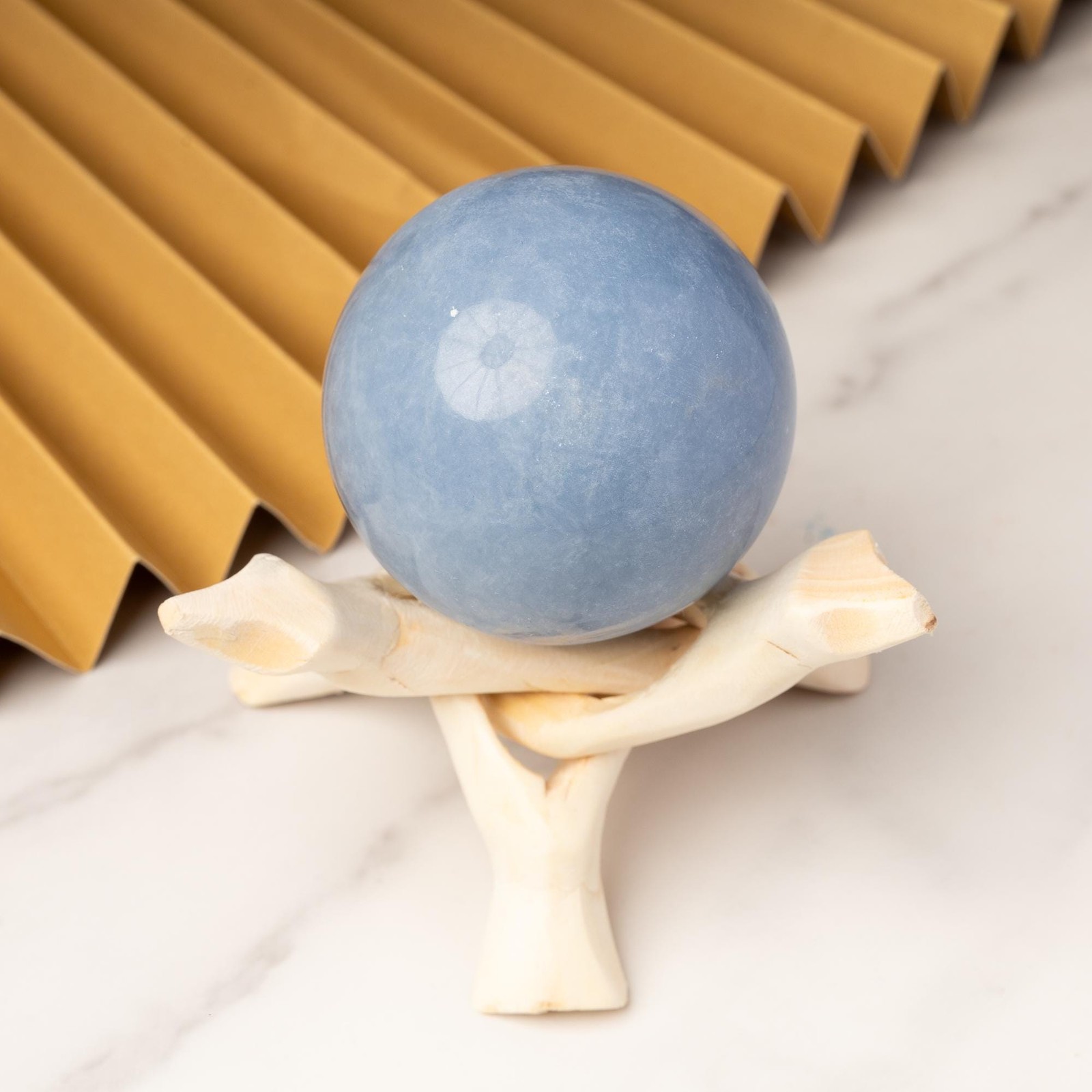 Angelite Sphere Stand Natural Polished Crystal Ball Decorative Stone Gift Decor