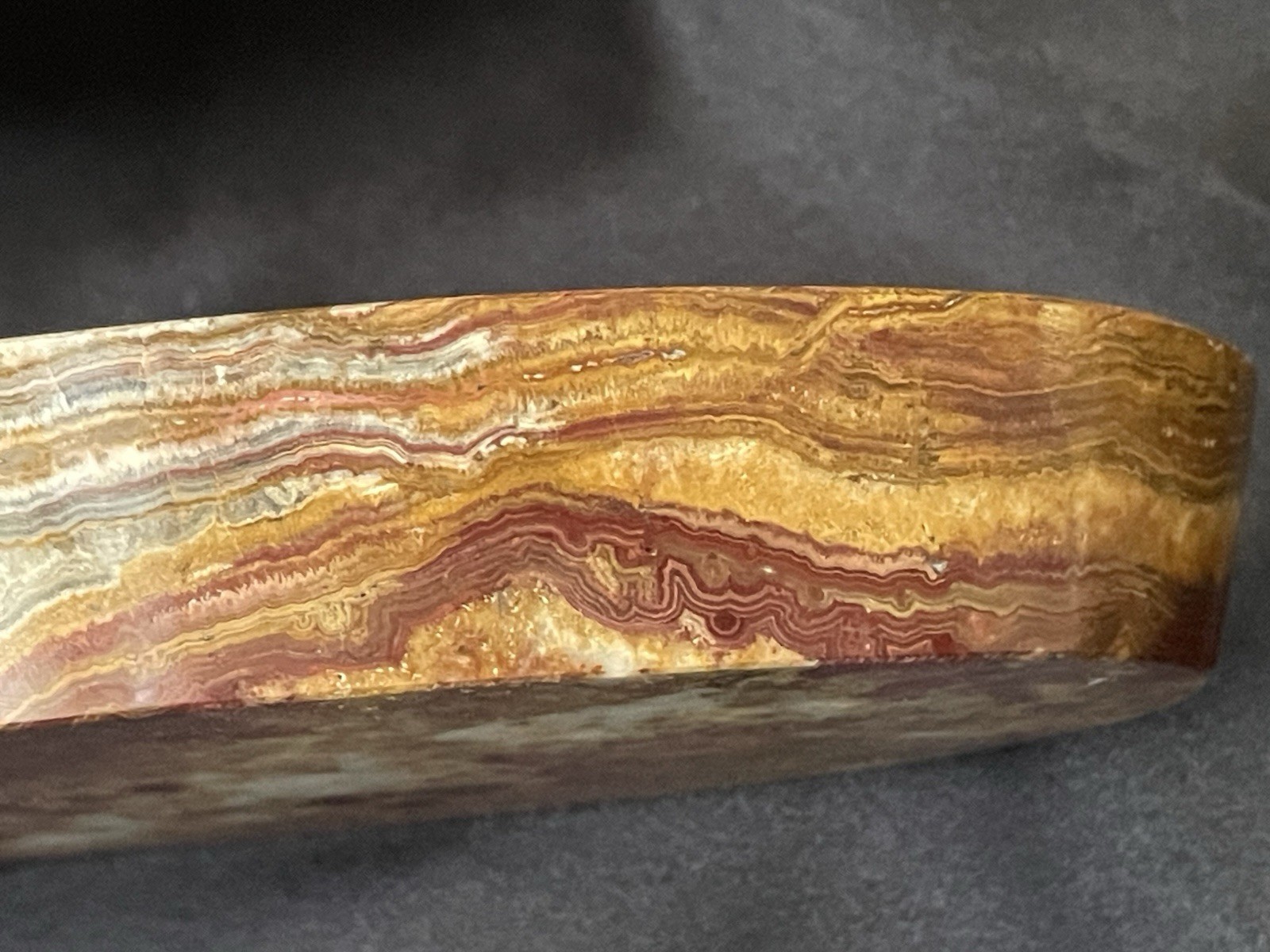 Carved And Polished Stone Dish Crazy Lace Agate Oval Jewelry Dish Cufflinks Tray