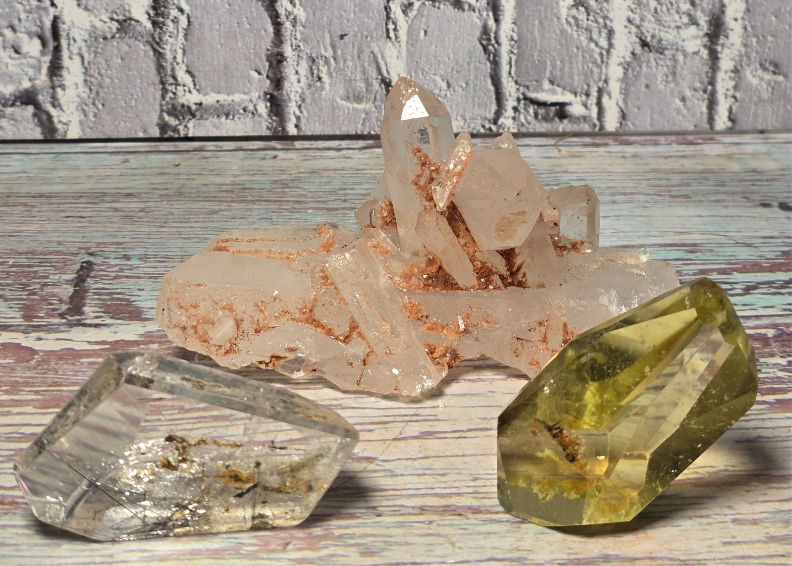3 Piece Natural Quartz Crystal Specimen Lot Rutile Included Quartz Cluster