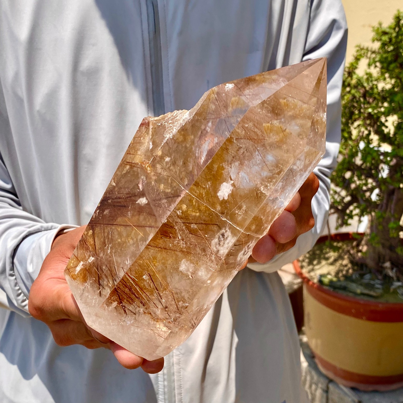 Natural Copper Rutilated Quartz Obelisk Tower Crystal Point Reiki Healing Home