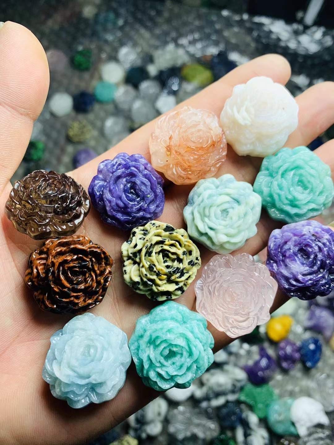 5pc Natural Mixed Quartz Carved Crystal Flower Skull Reiki Healing Decor Gift