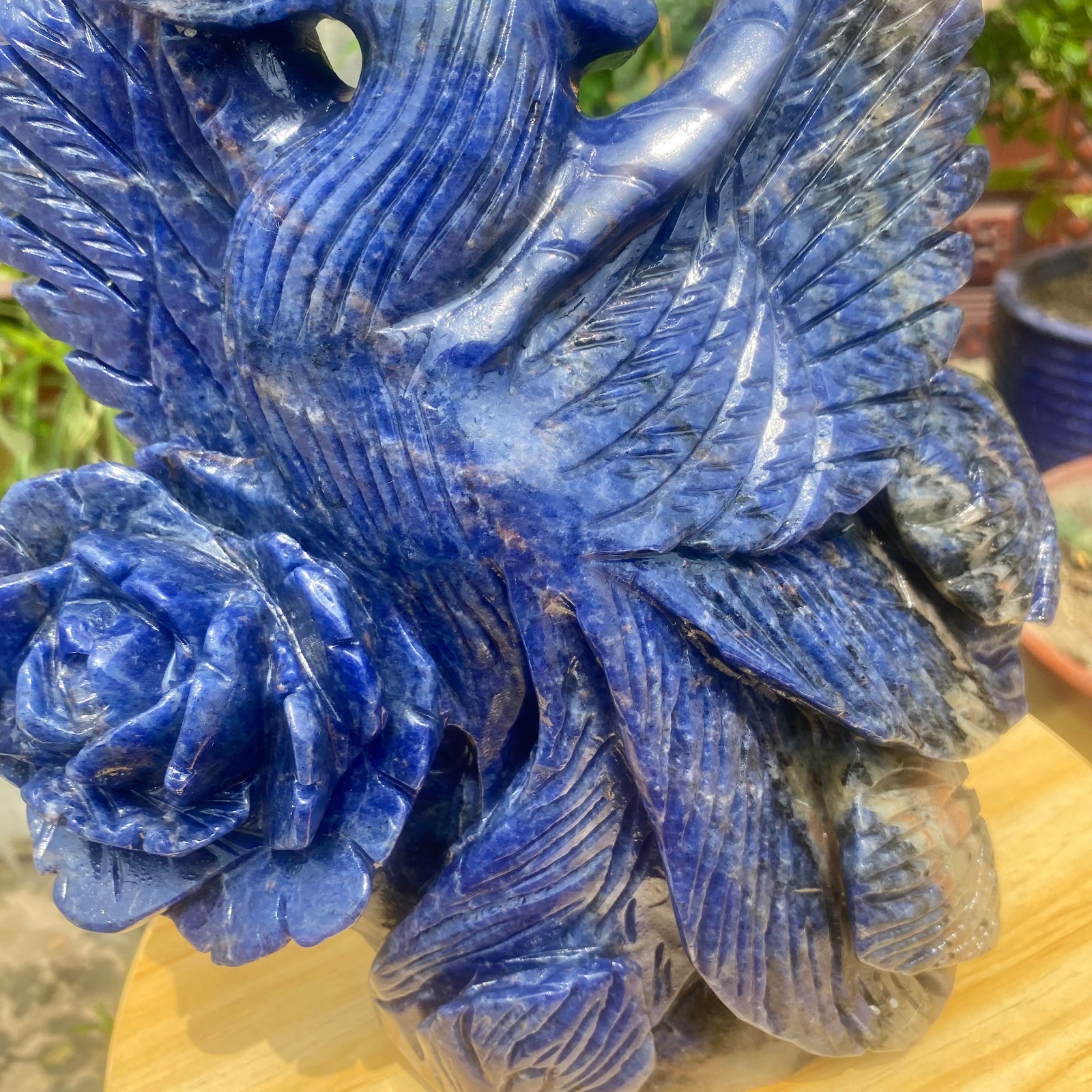 7.71LB Natural Blue Vein Stone Phoenix Carving, Home Decoration