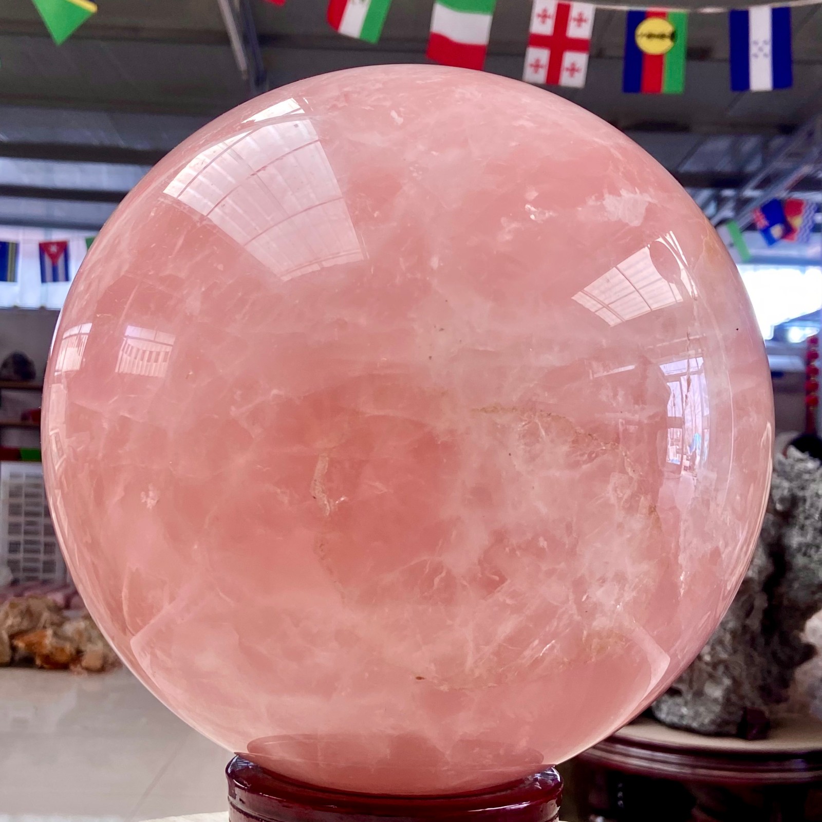 41LB Large Natural Pink Rose Quartz Sphere Crystal Ball Reiki Healing