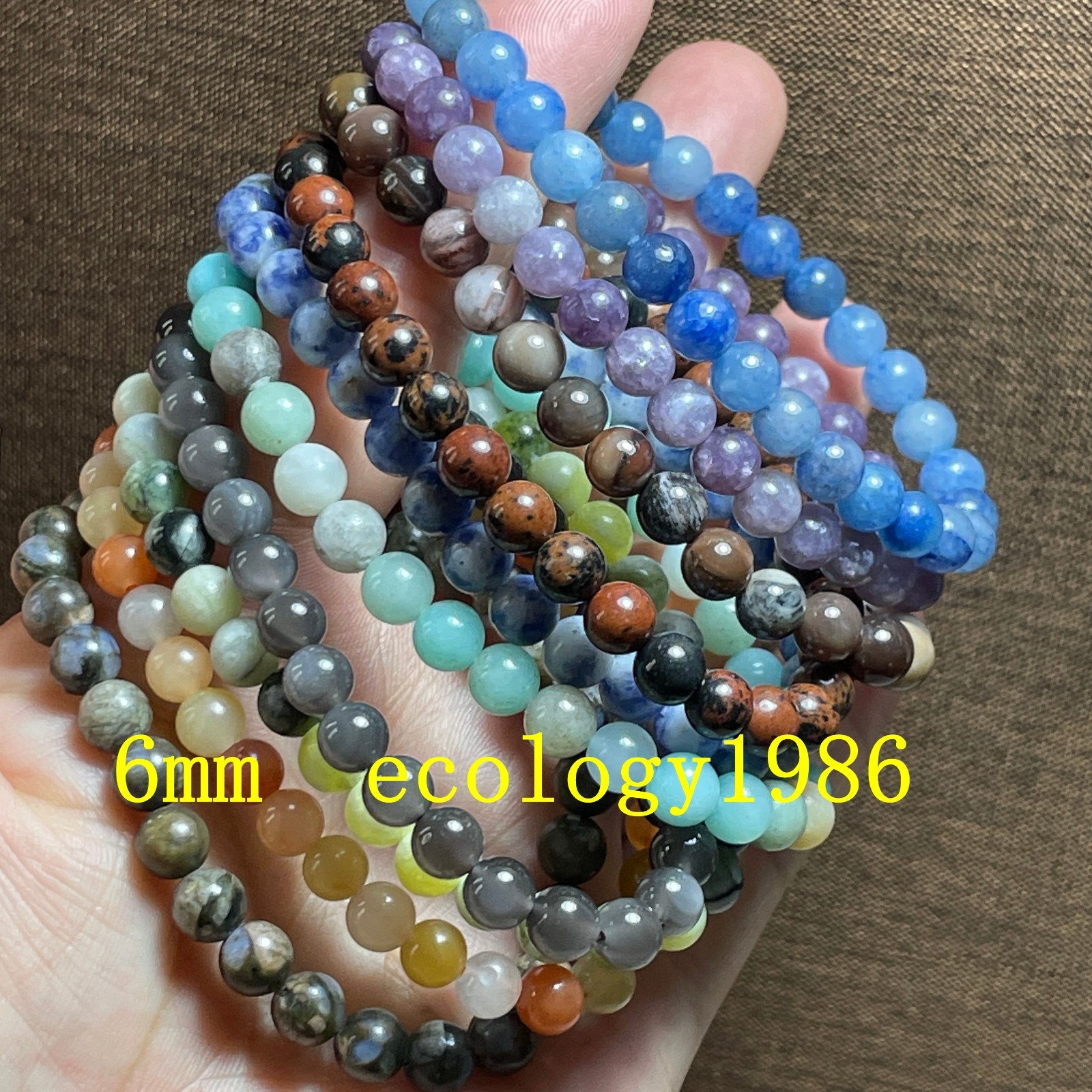 50Pcs Wholesale Beautiful Stone 6mm ball Beads Healing crystal Stretch Bracelet