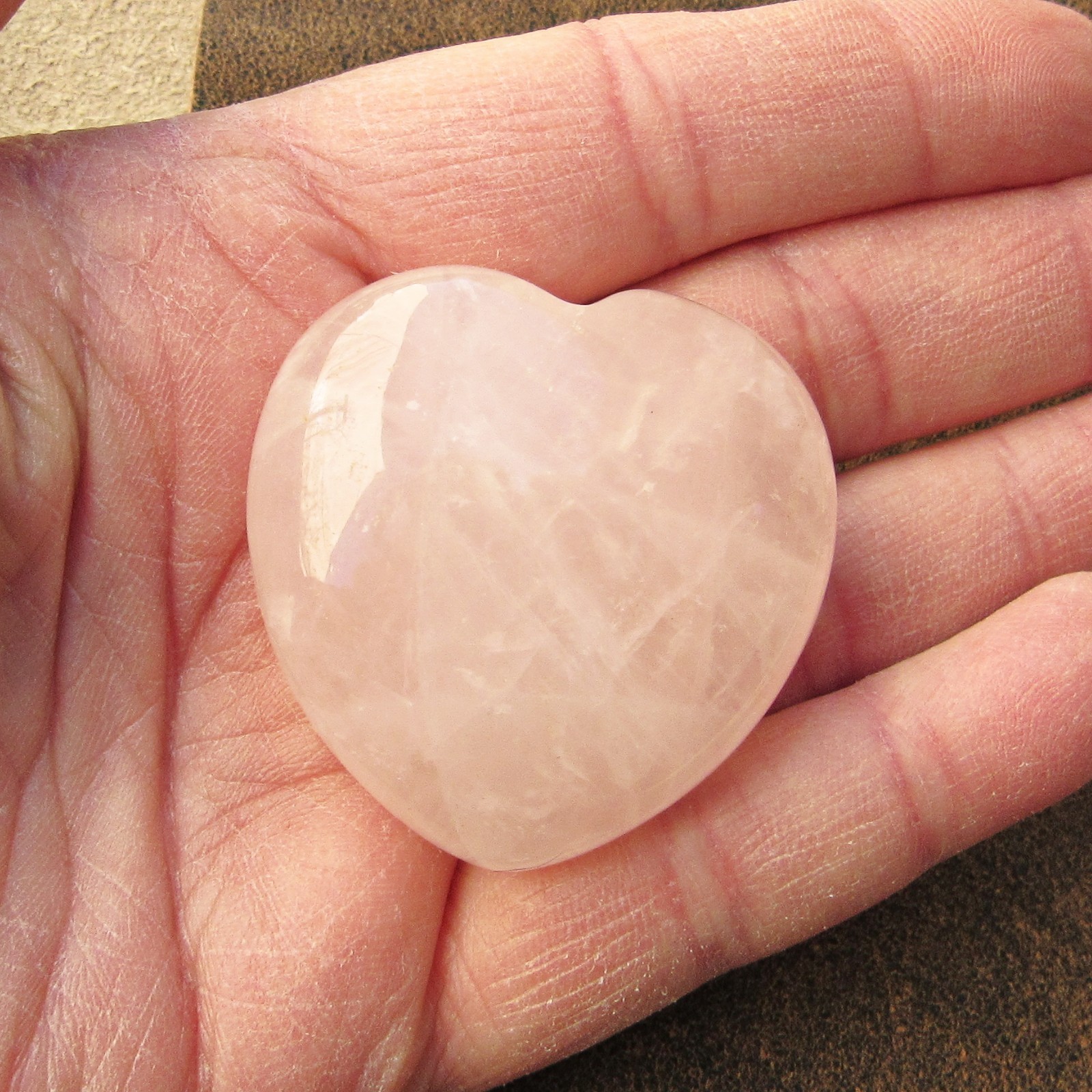 40mm Thick Natural Rose Quartz Stone Heart Palm Stone, No Holes, Light Pink