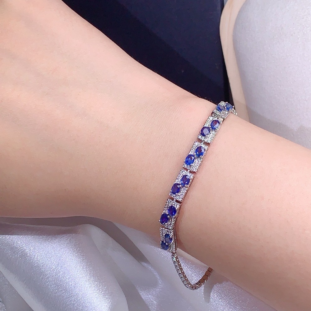 Natural Sapphire DLY bracelet Gemstone jewelry S925 Silver Plated 18K Gold Gift