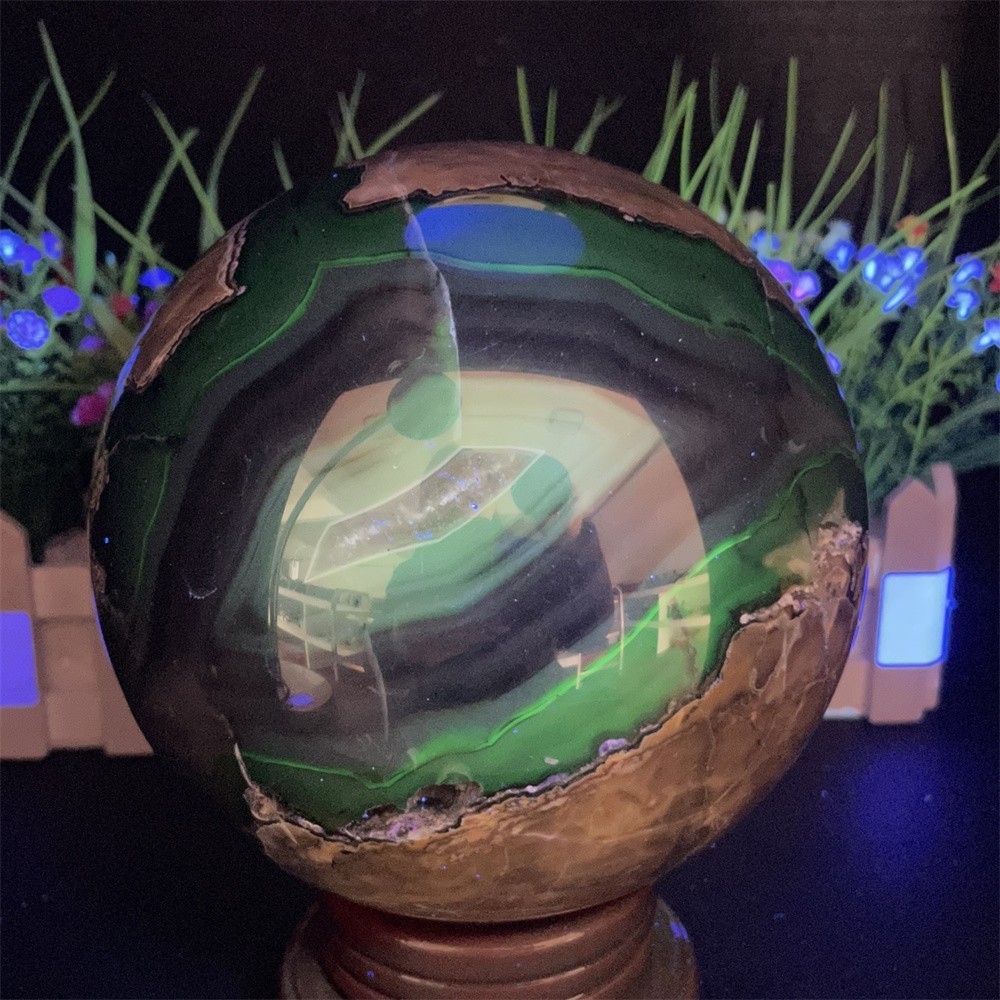 7.7LB 4.9″ Natural A++ Fluorescent Agate Ball Sphere Crystal Mineral UV Reiki