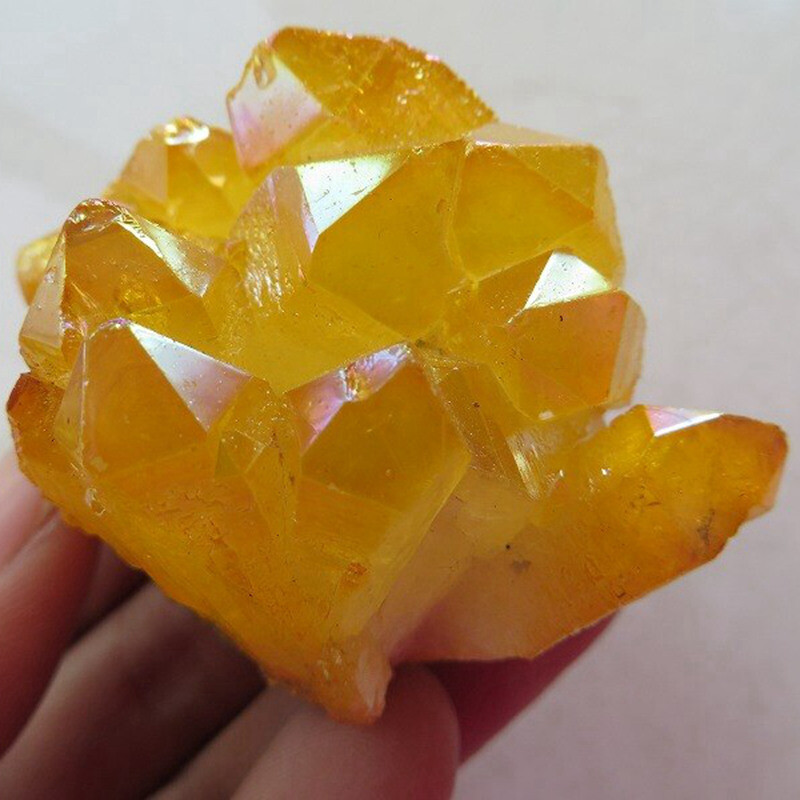 Natural Angel Aura Yellow Energy Titanium Stone Quartz Crystal Cluster Specimen