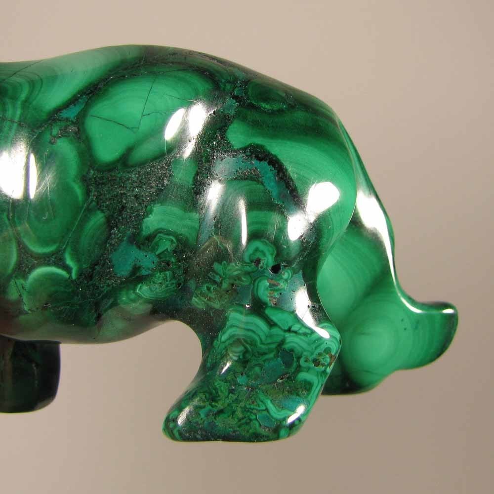 3.7″ Handcarved MALACHITE LION Gemstone Animal Carving – Congo, Africa