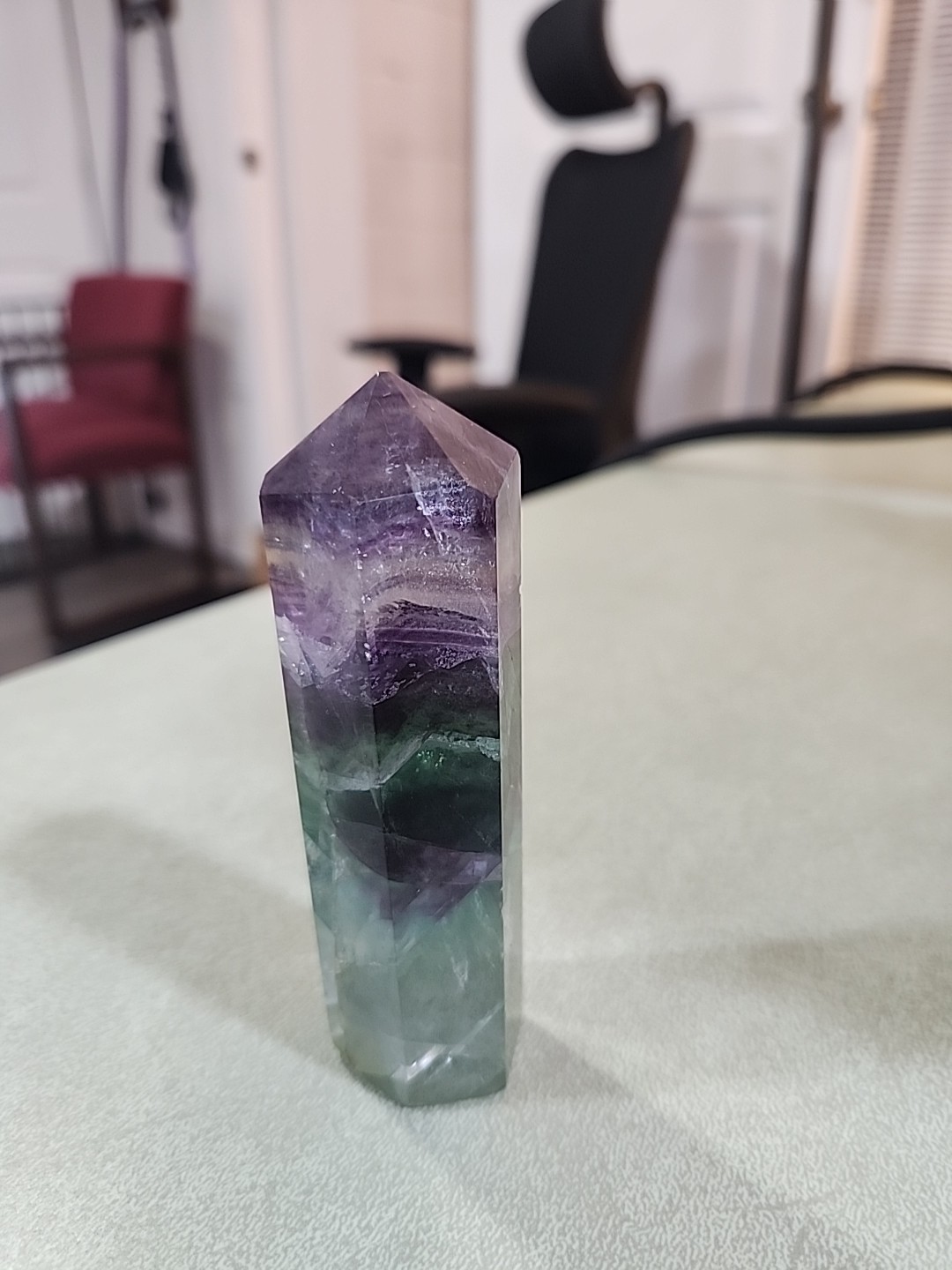 8 oz 4.25 in. Natural rainbow fluorite quartz Crystal obelisk Point Healing Wand