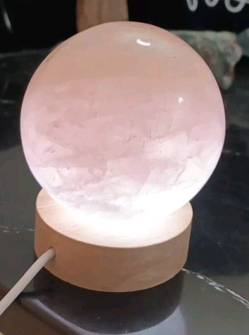 Polished Rose Quartz Crystal Ball Lamp 1 1/4lbs Sphere W LED Stand Large Vivid