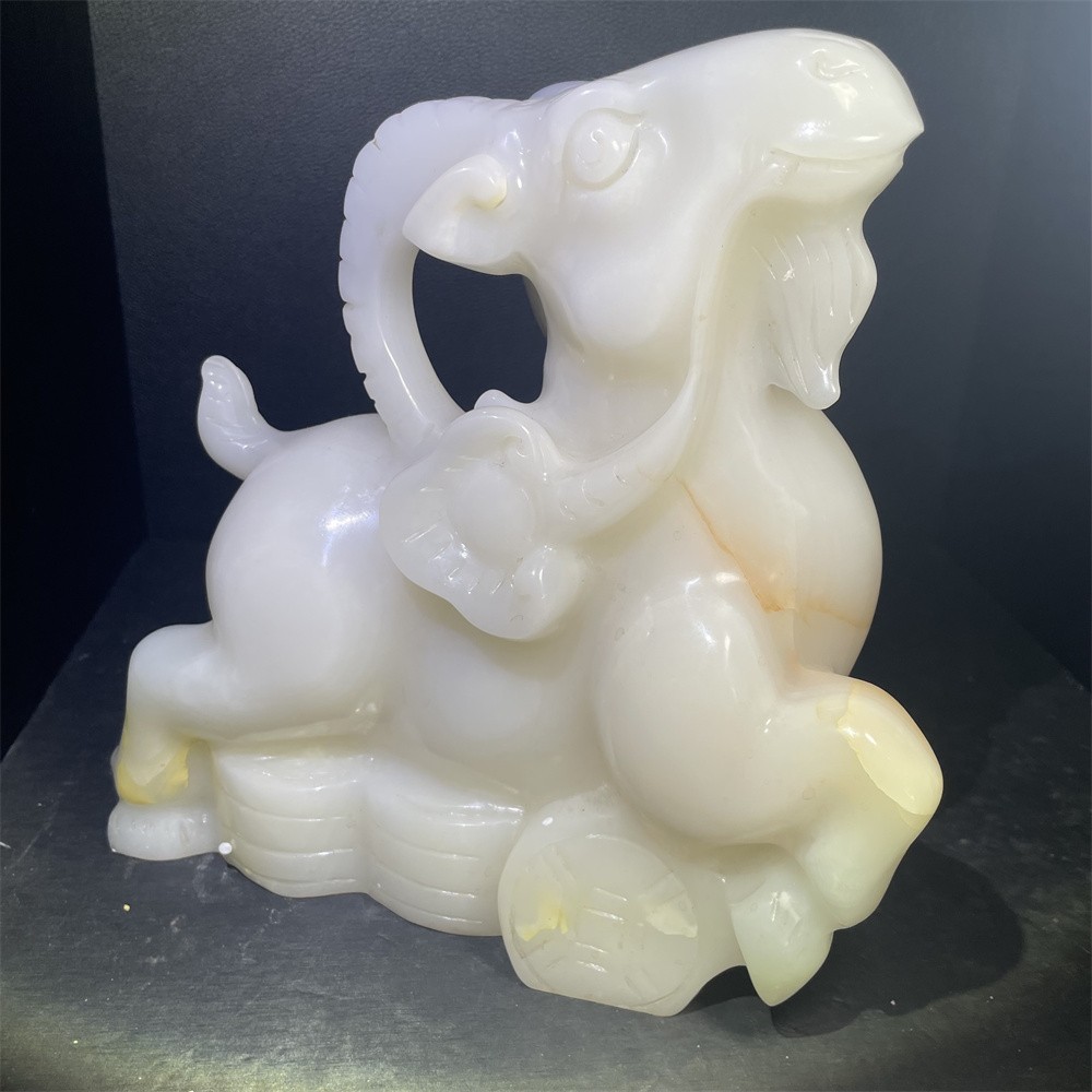 13.2LB 9″Natural A+Afghan Jade Sheep Statue Crystal Reiki Carving Noble Decor