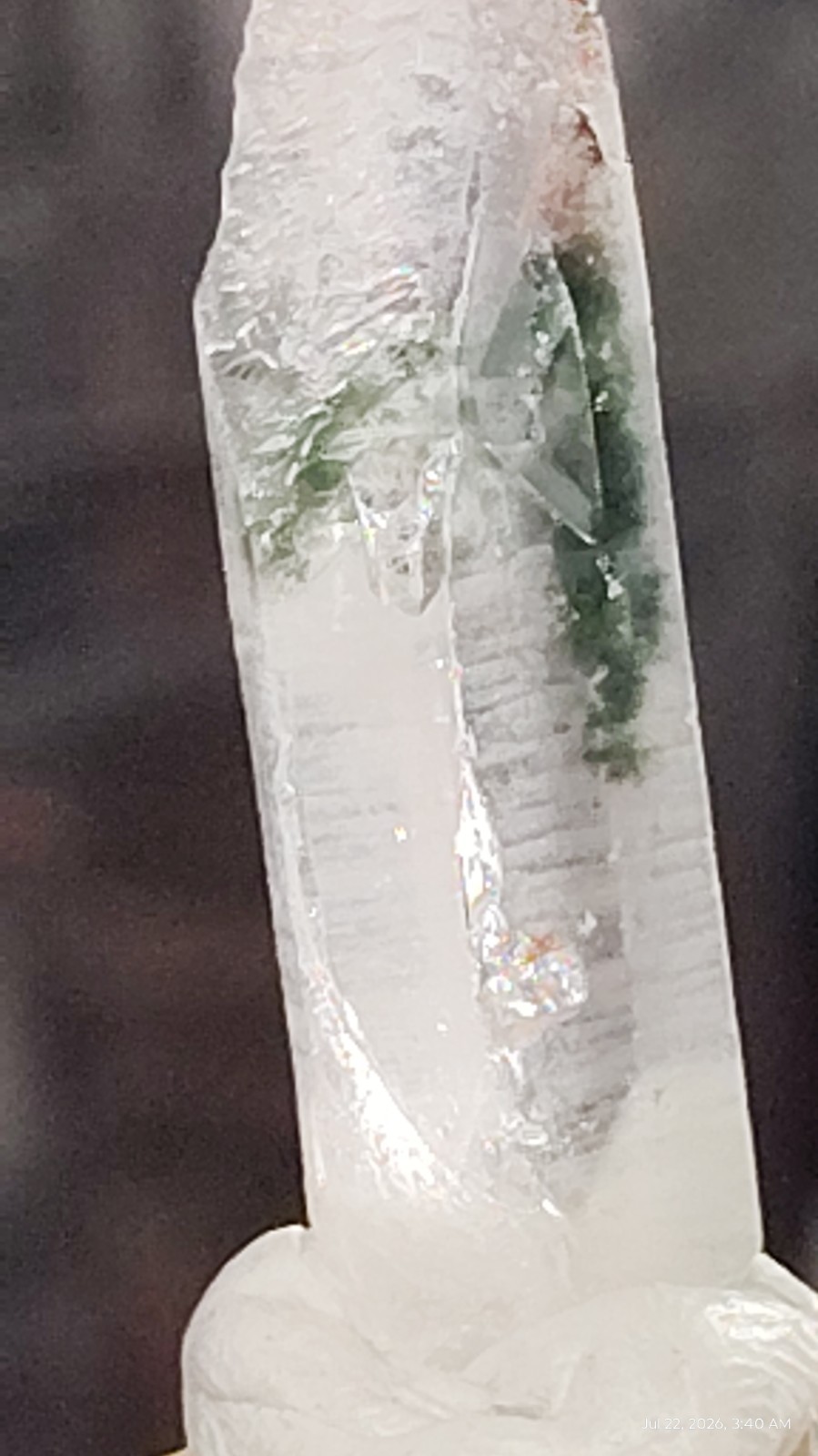 34mmNatural Striated Green Phantom Quartz, Sichuan China–Mossy Epidote Inclusion
