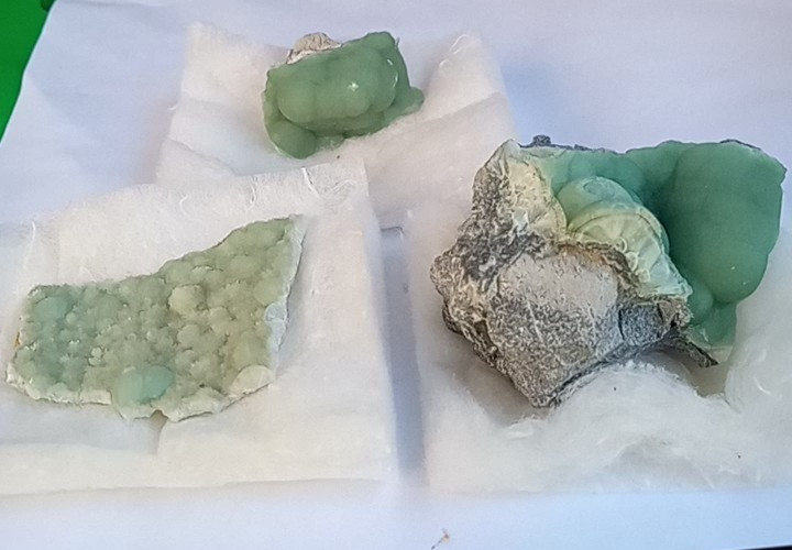 Wavellite set of 3 specimens turquoise green crystal minerals Arkansas USA