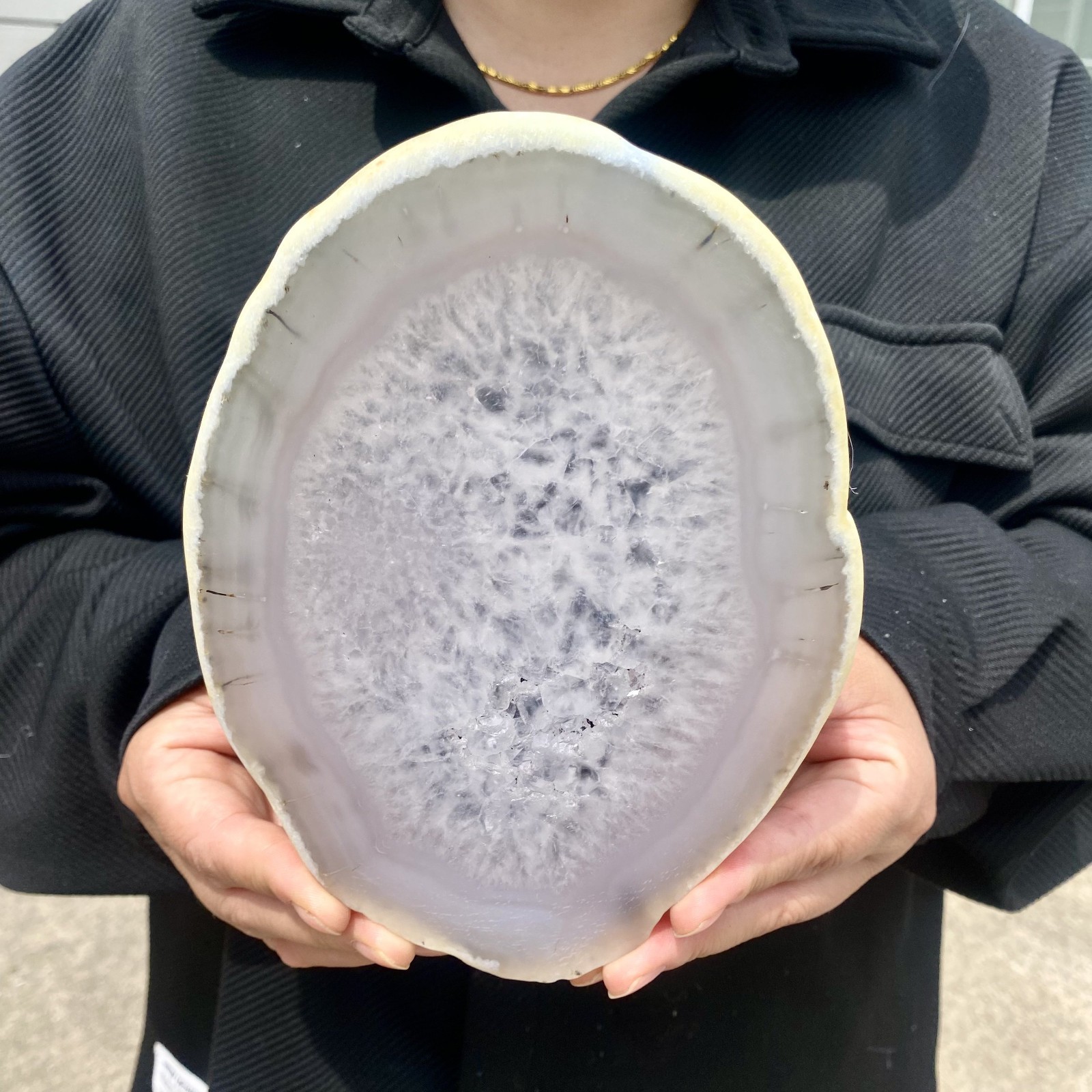 1.4LB Natural Agate Striped Crystal Quartz, Hand-cut Mineral Specimen Healing