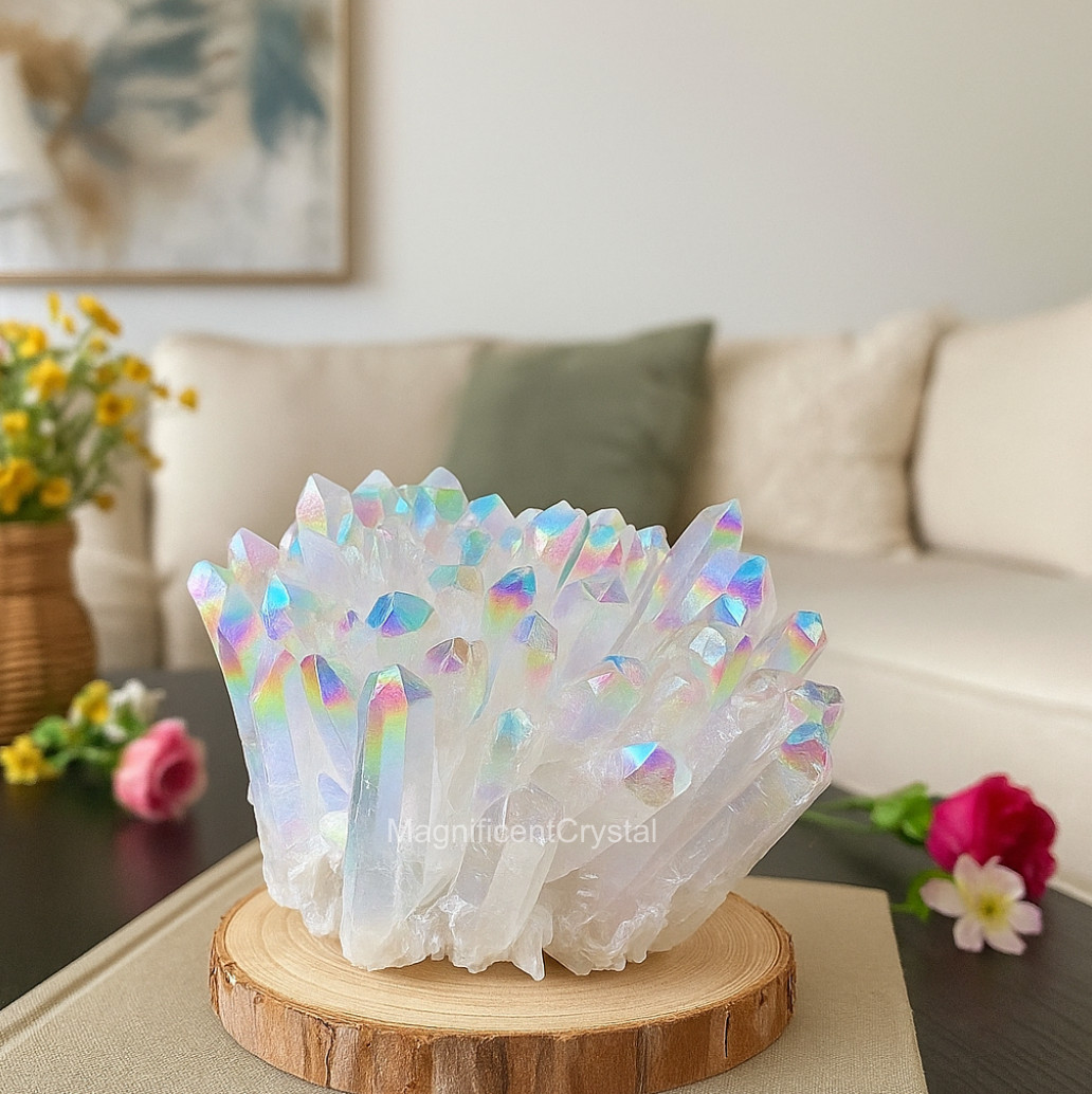 500G Rainbow Angel Aura Crystal Geode Multicolor Cluster Mineral Specimen Decor