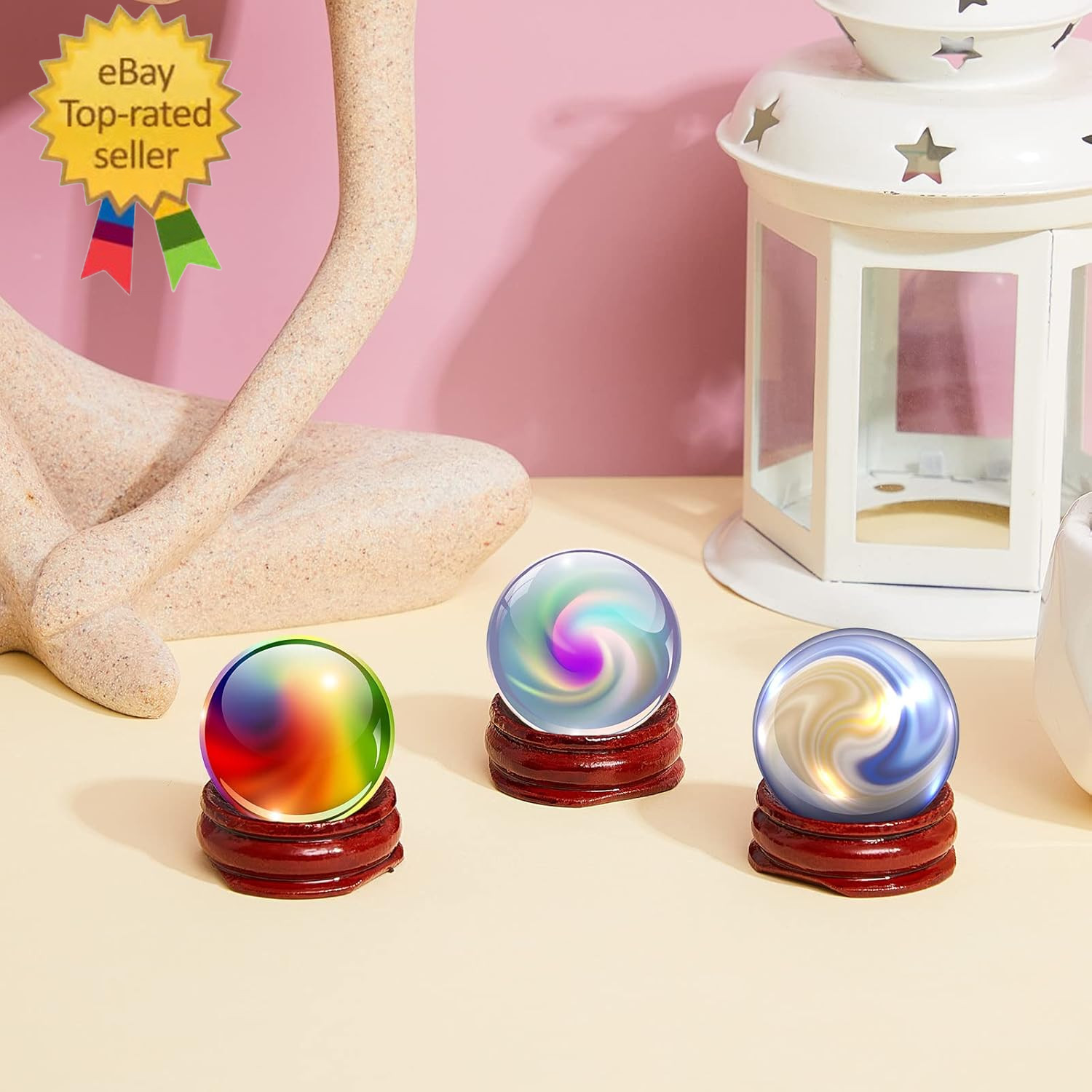 15 Pcs Sphere Stands for Display Crystal, Crystal Holder Wood Egg Ball Stand