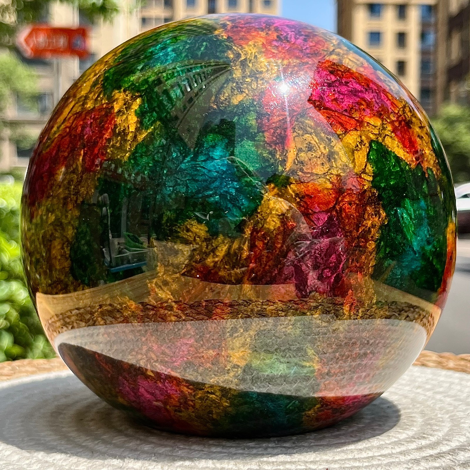 Natural Seven Colors Jade Polished Half Sphere with Flat Base for Decor 11.1 lb