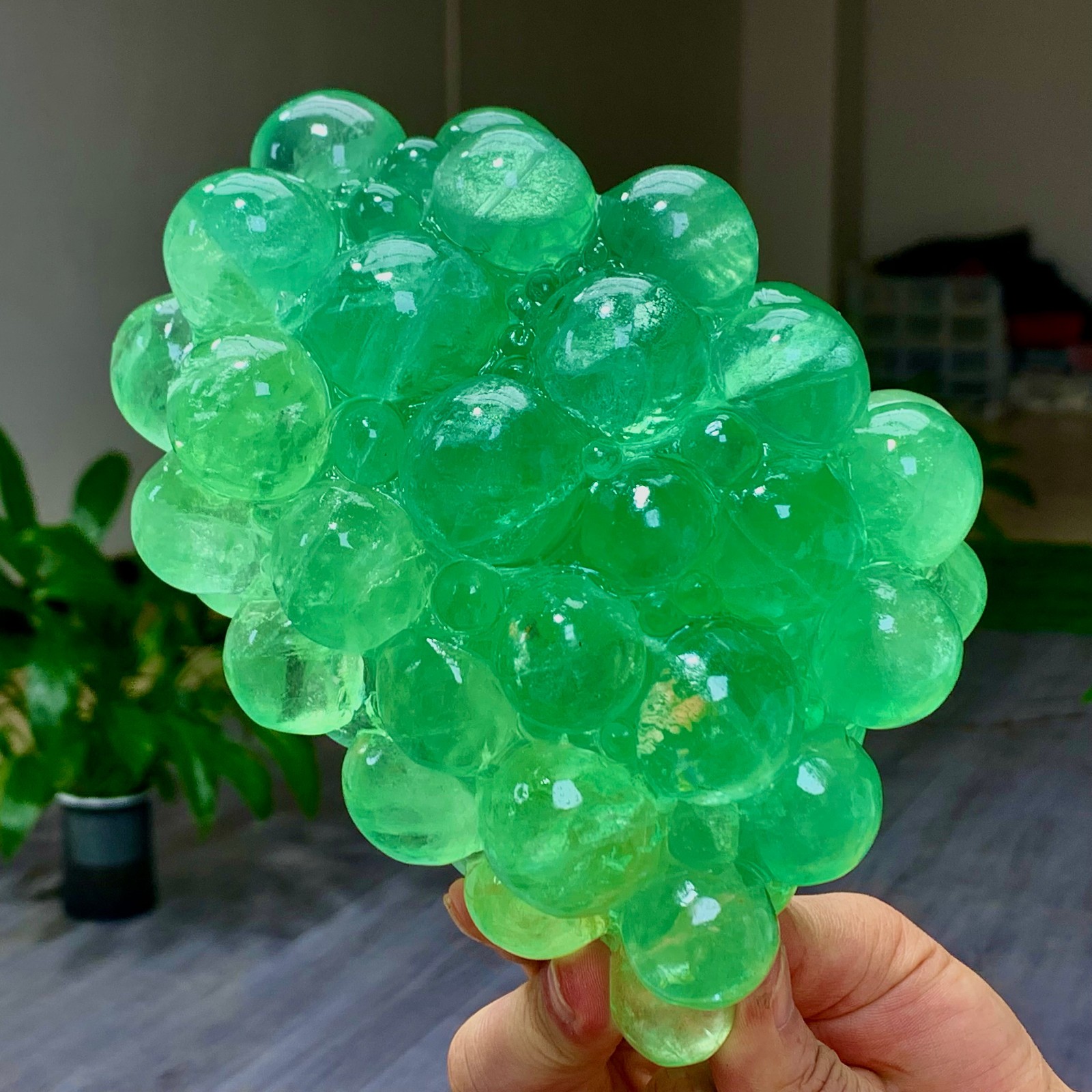 5.18LB Natural green fluorite hand carving grape shape Crystal mineral