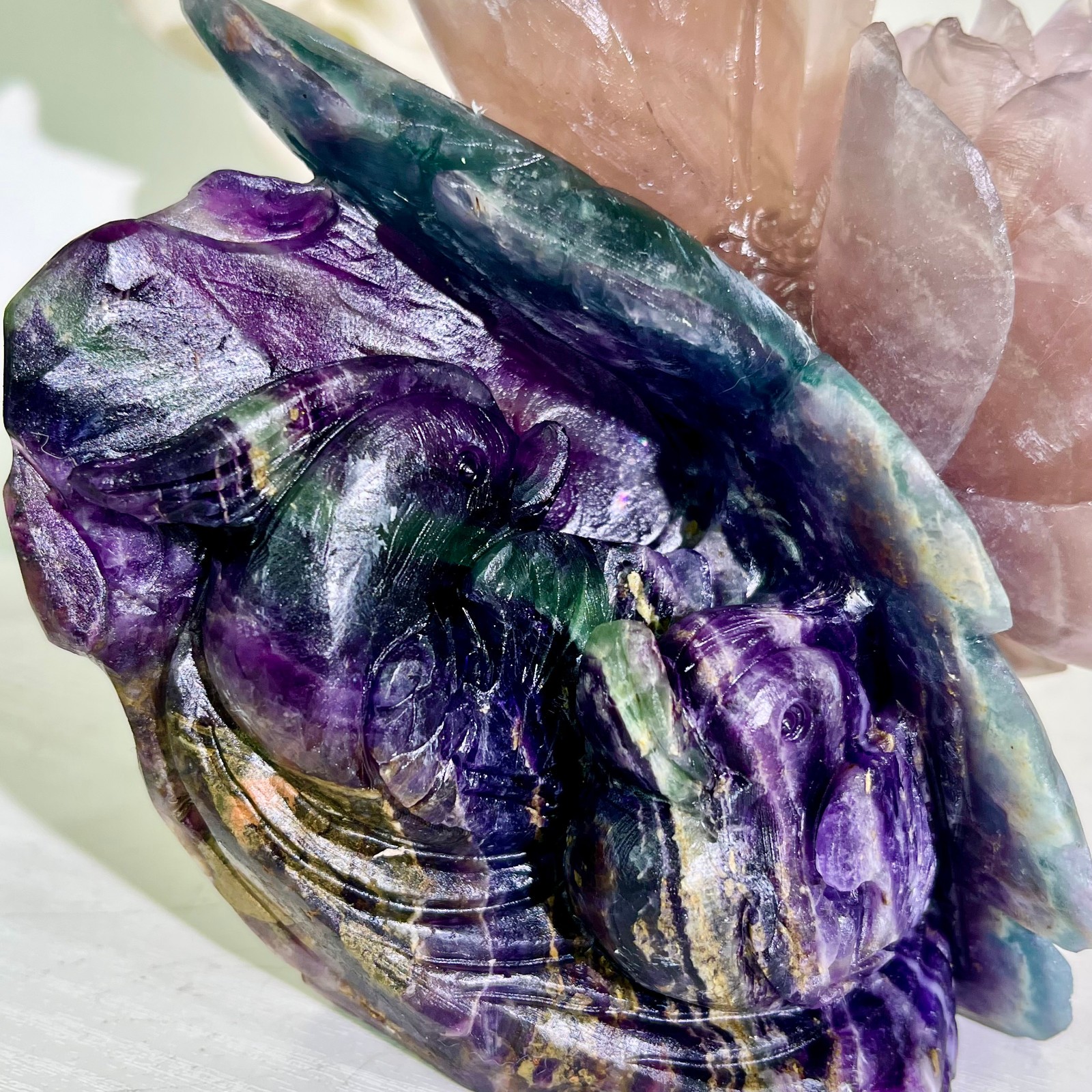 4.01LB Natural fluorite quartz products, hand carved and polished spiritual orn