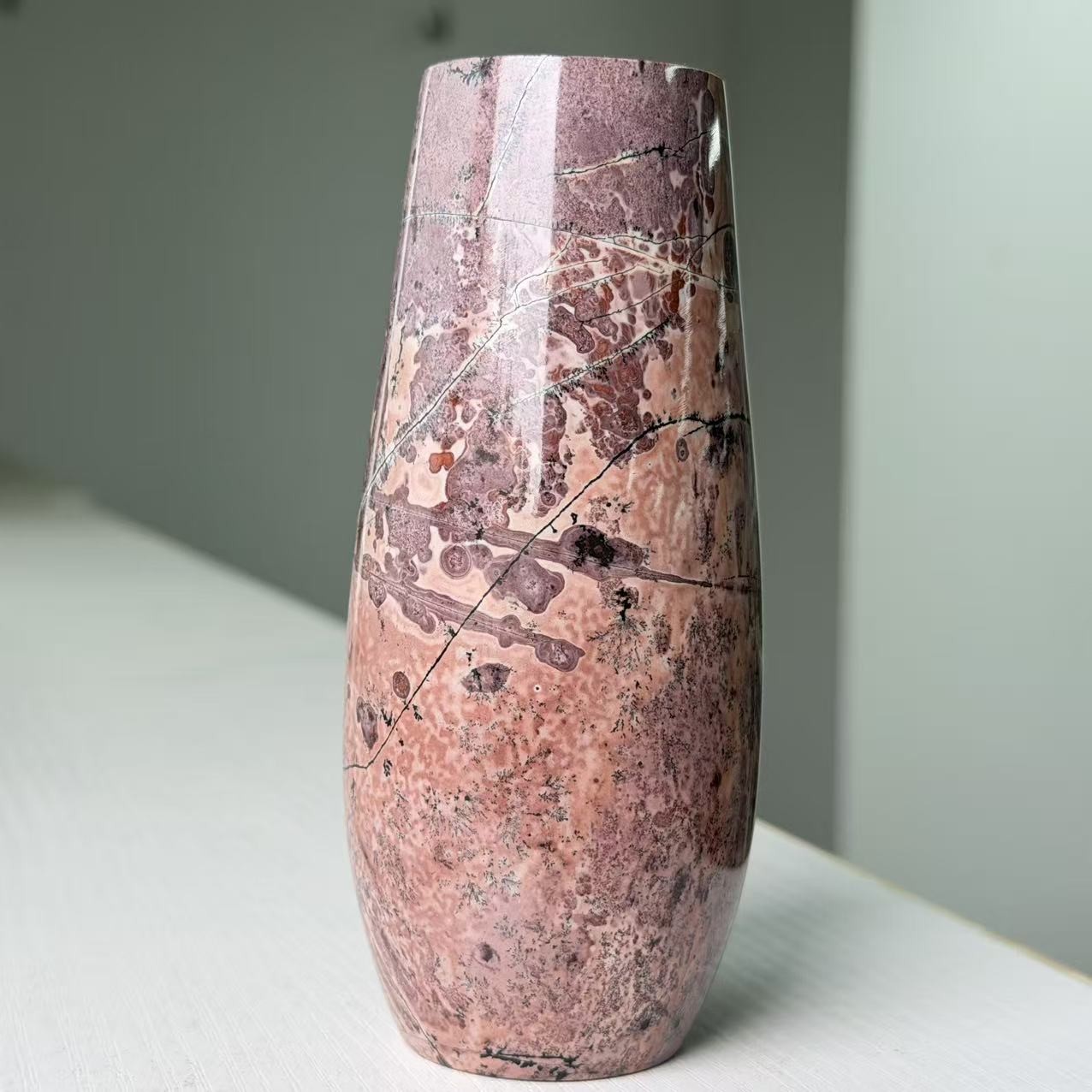 1.1LB 5.1″ Natural Picture Jasper Vase Crystal Carving Healing Home Decor