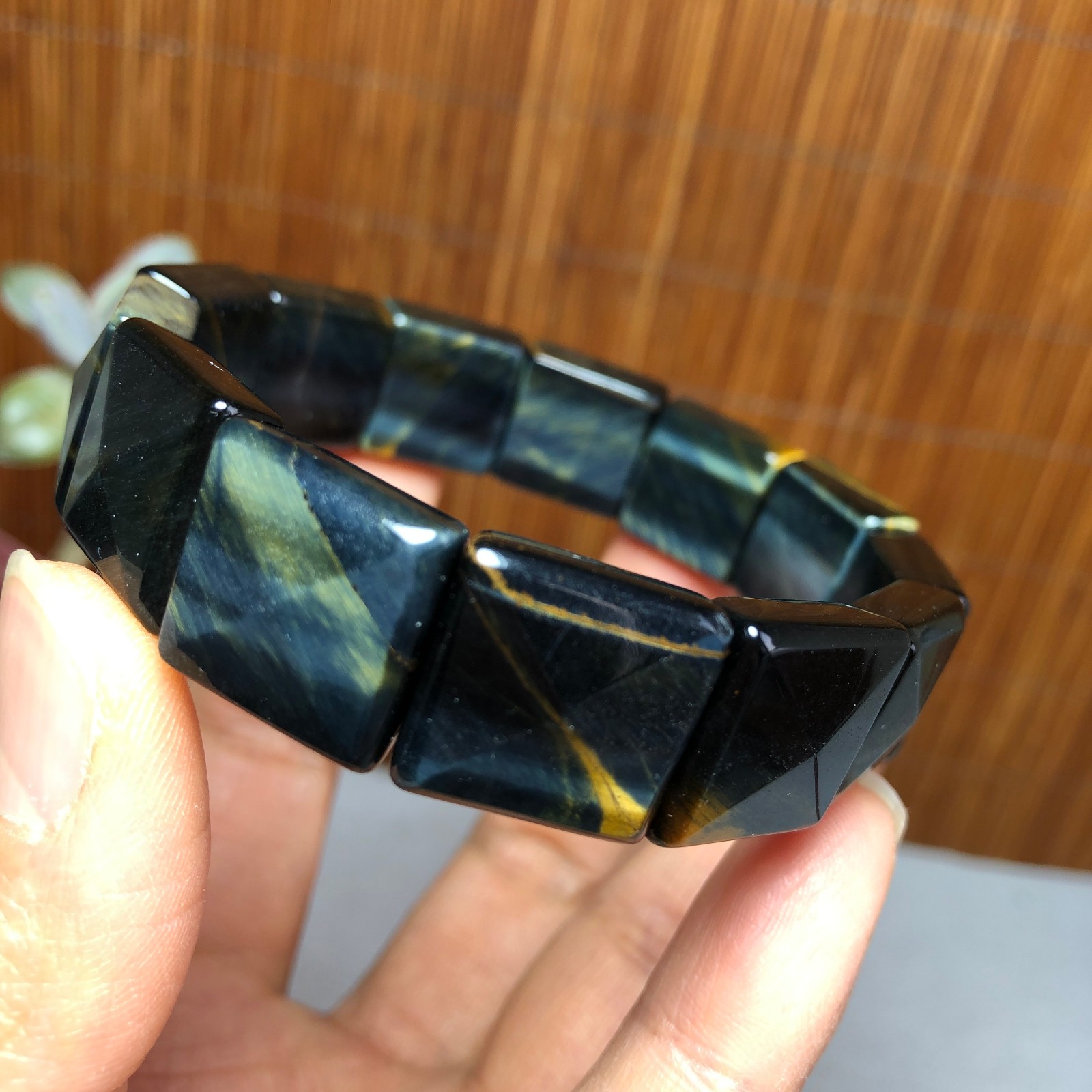 Natural Tiger’s Eye Stone Bracelet Brown Gemstone Stretch Bracelet Handmade 3693