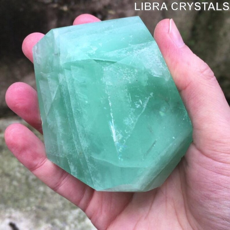 Rare Banded Green Fluorite Freeform Polished Crystal 382g Mint Sea Green Decor