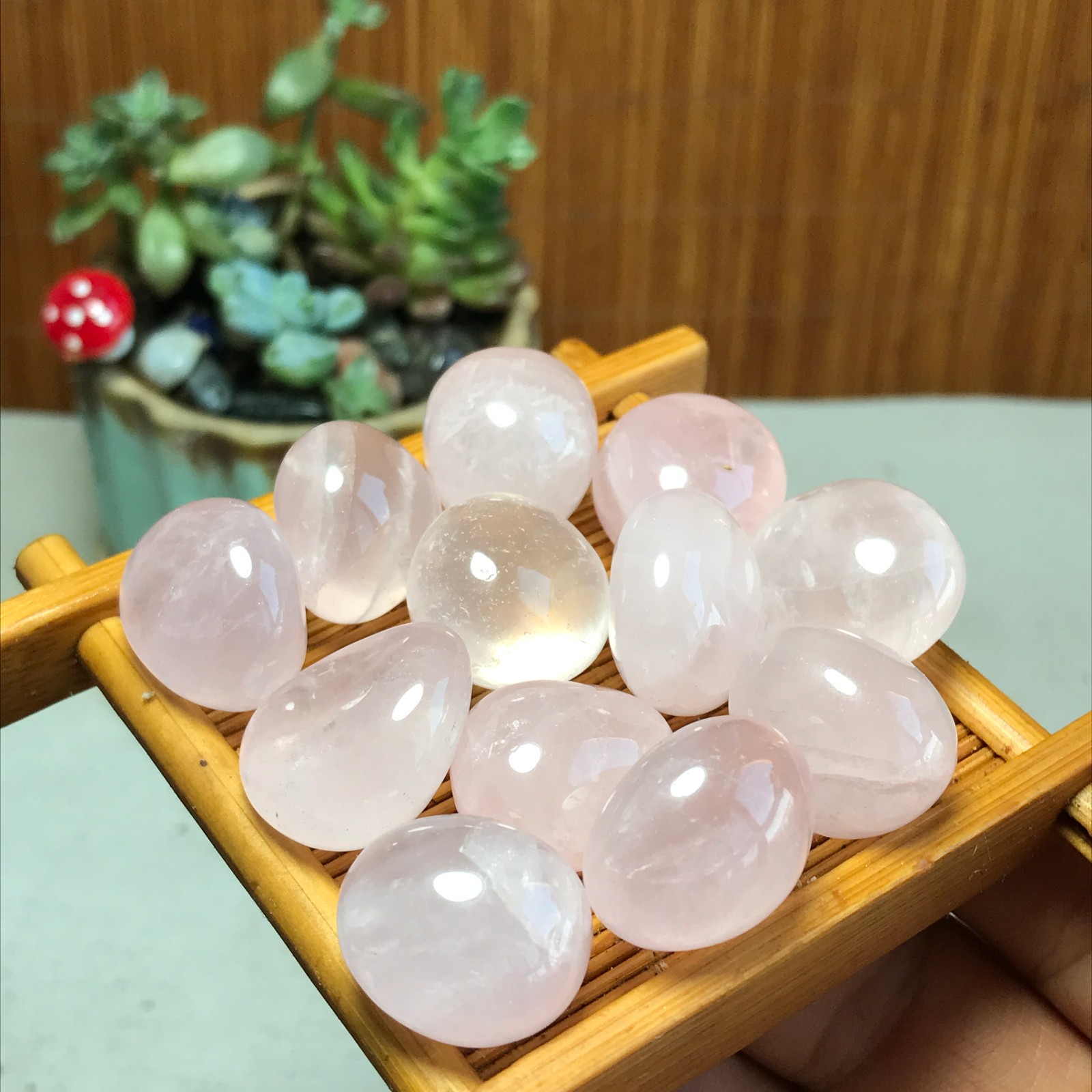 12pcs Natural pink rose quartz Crystal gemstone Polish Mineral Specimen 93g 5716