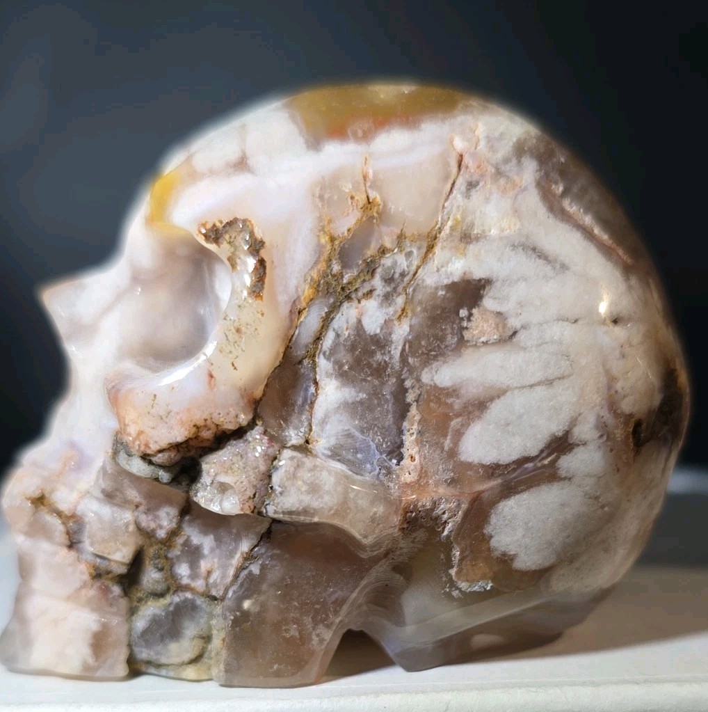 Flower Agate Skull 2.5″ X 2″ 7.8 Oz. 222g.
