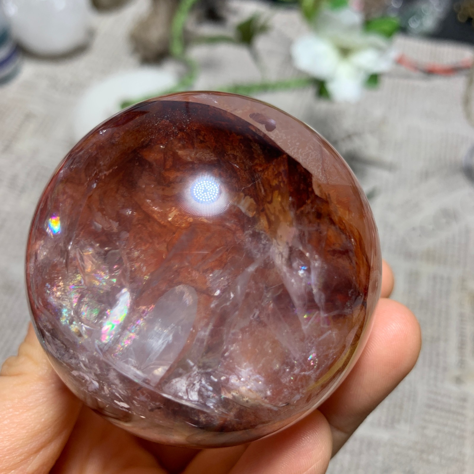 344G Natural Red Gum Flower Ball Crystal Sphere Specimen Energy Healing Reiki