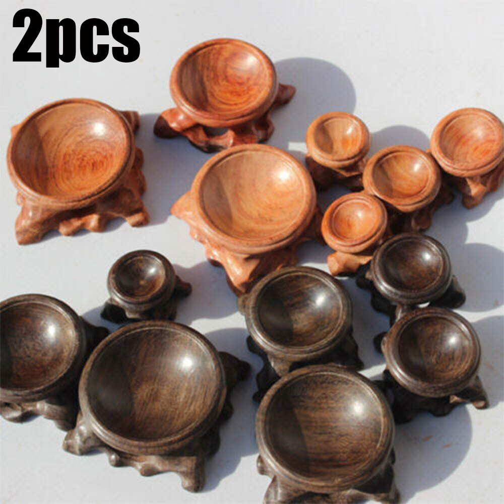 2Pcs Wooden Display Stand Base For Crystal Ball Sphere Globe Stone Holder Decor