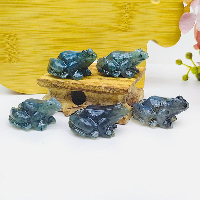 Natural Labradorite Quartz Crystal Stone Frog Carved Healing Reiki Mini Figurine